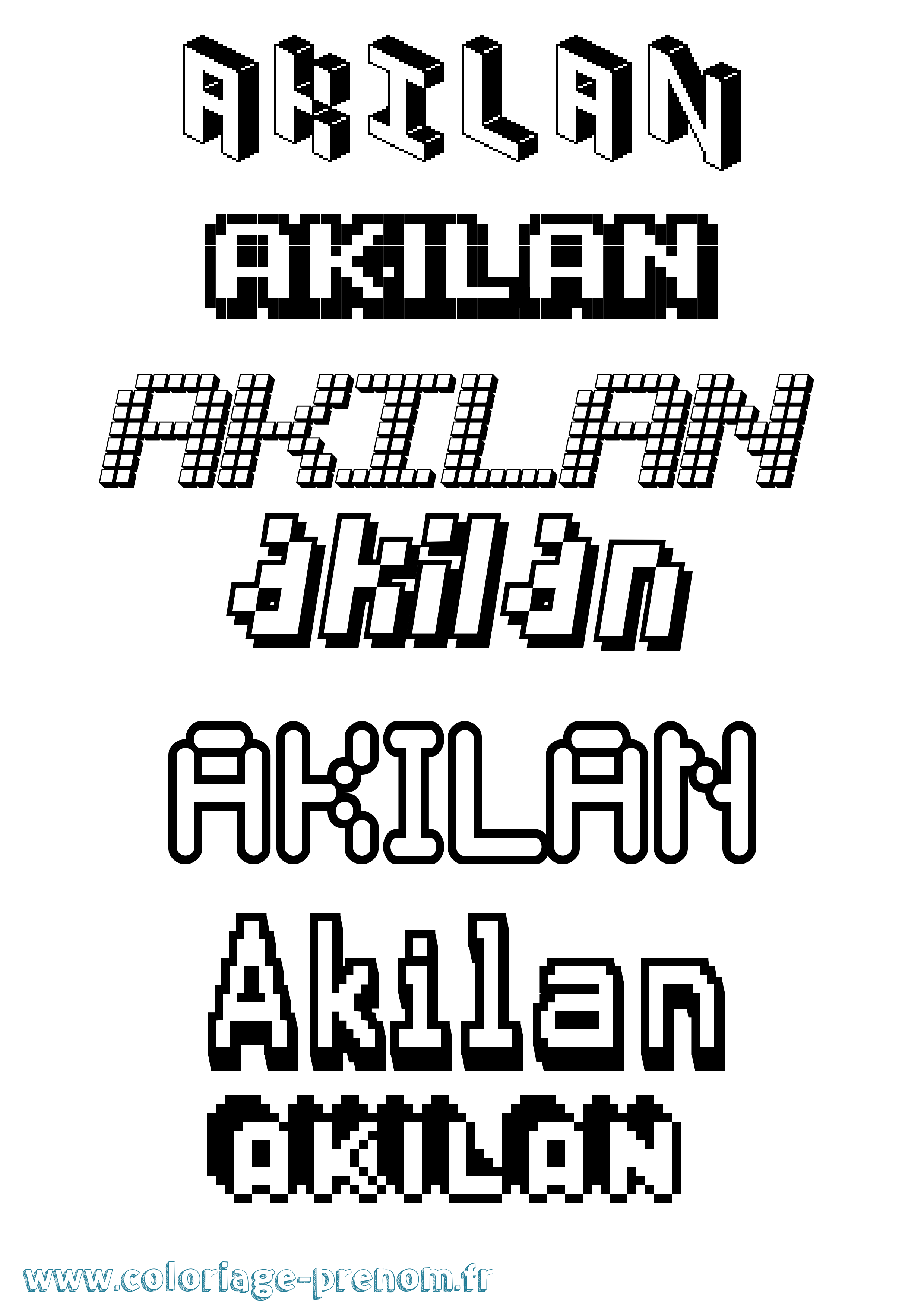 Coloriage prénom Akilan Pixel