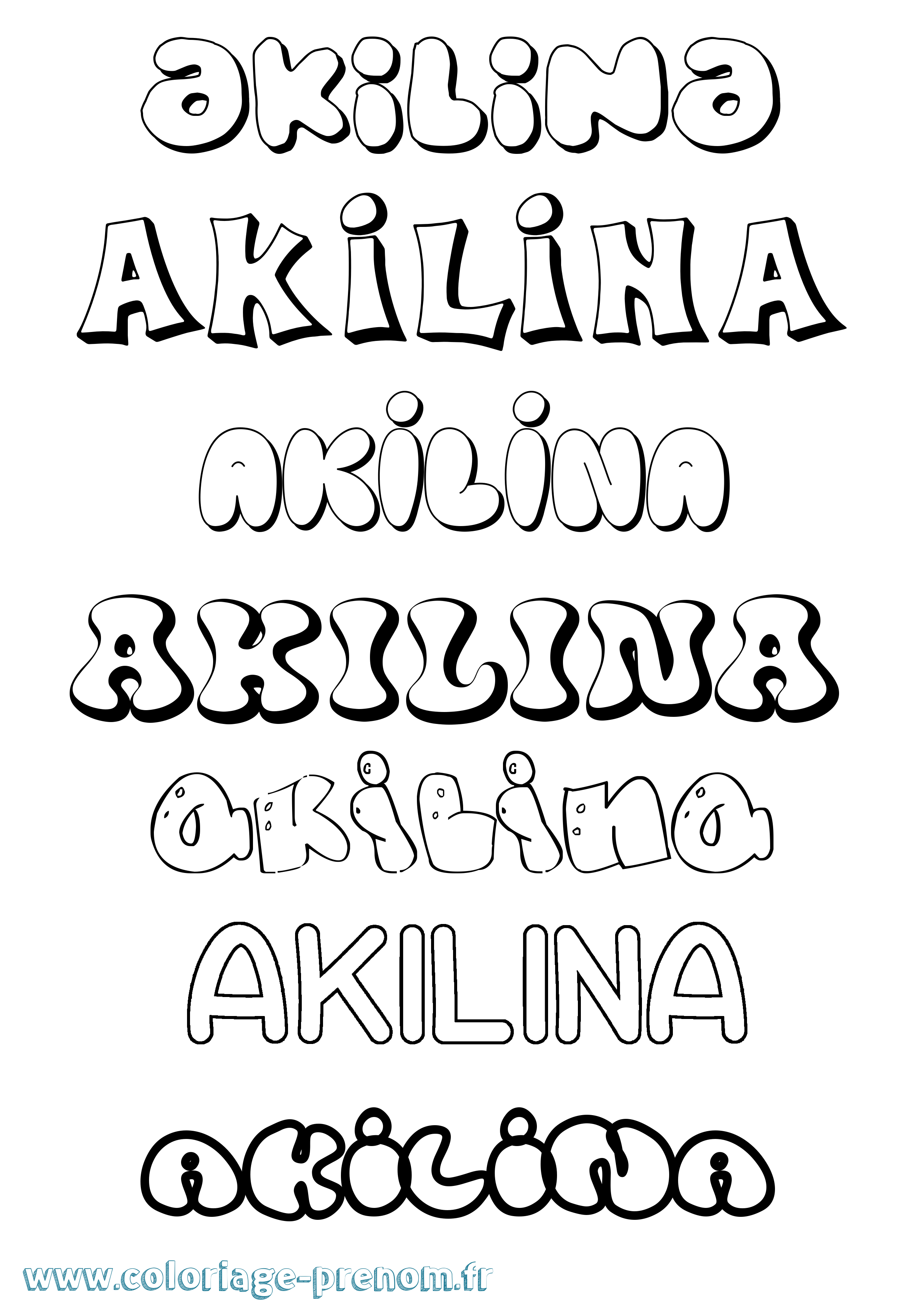 Coloriage prénom Akilina Bubble
