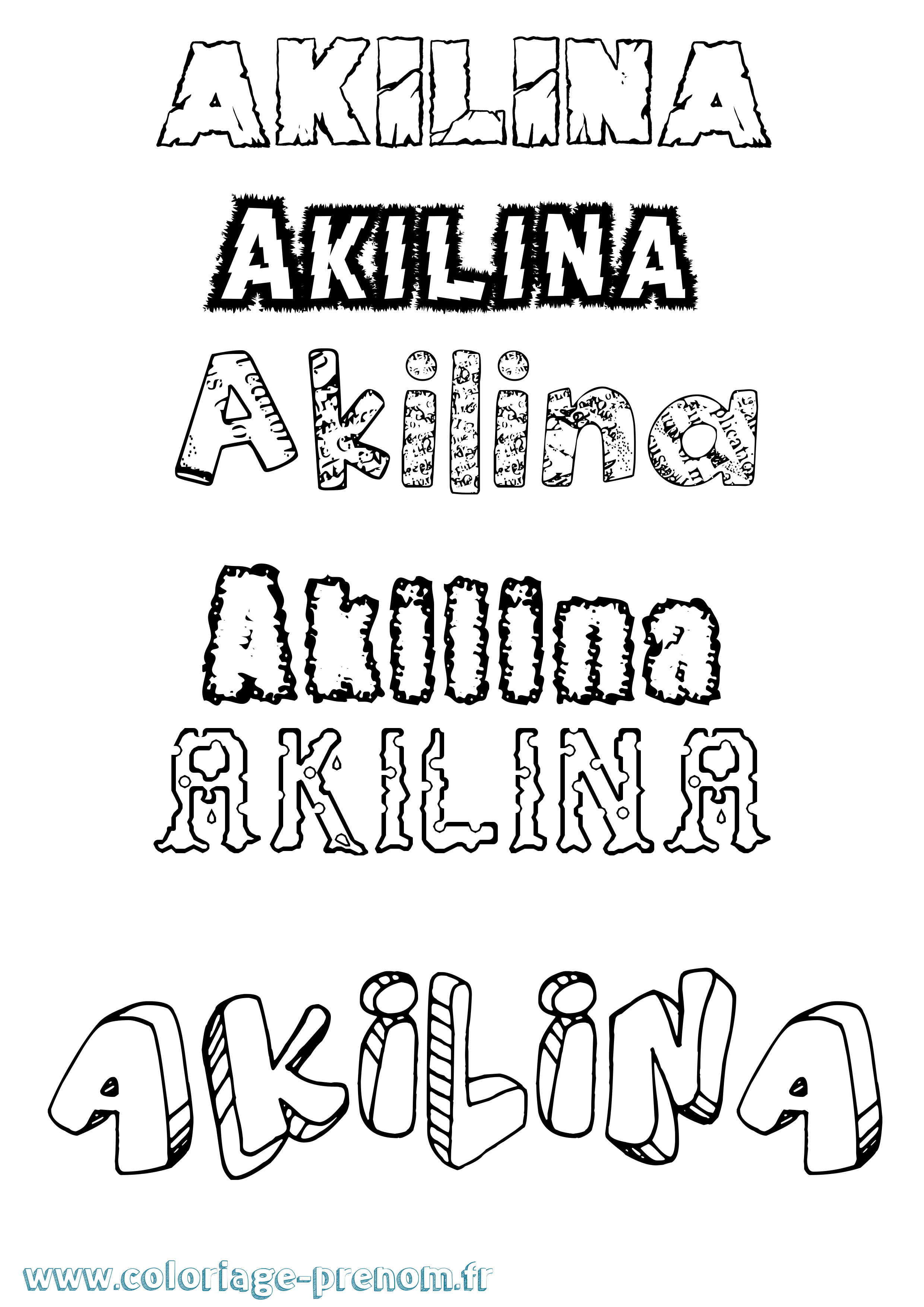 Coloriage prénom Akilina Destructuré