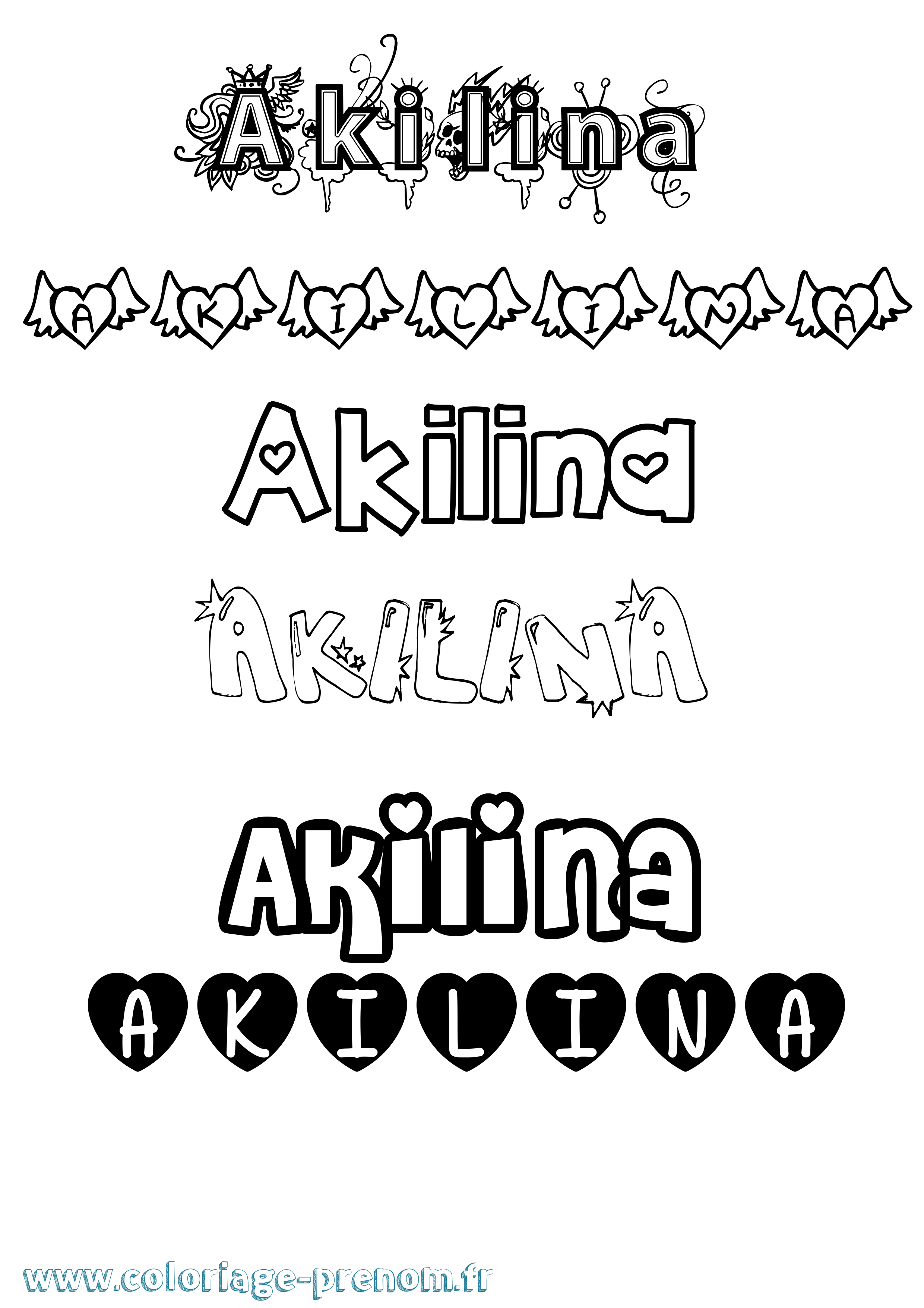 Coloriage prénom Akilina Girly