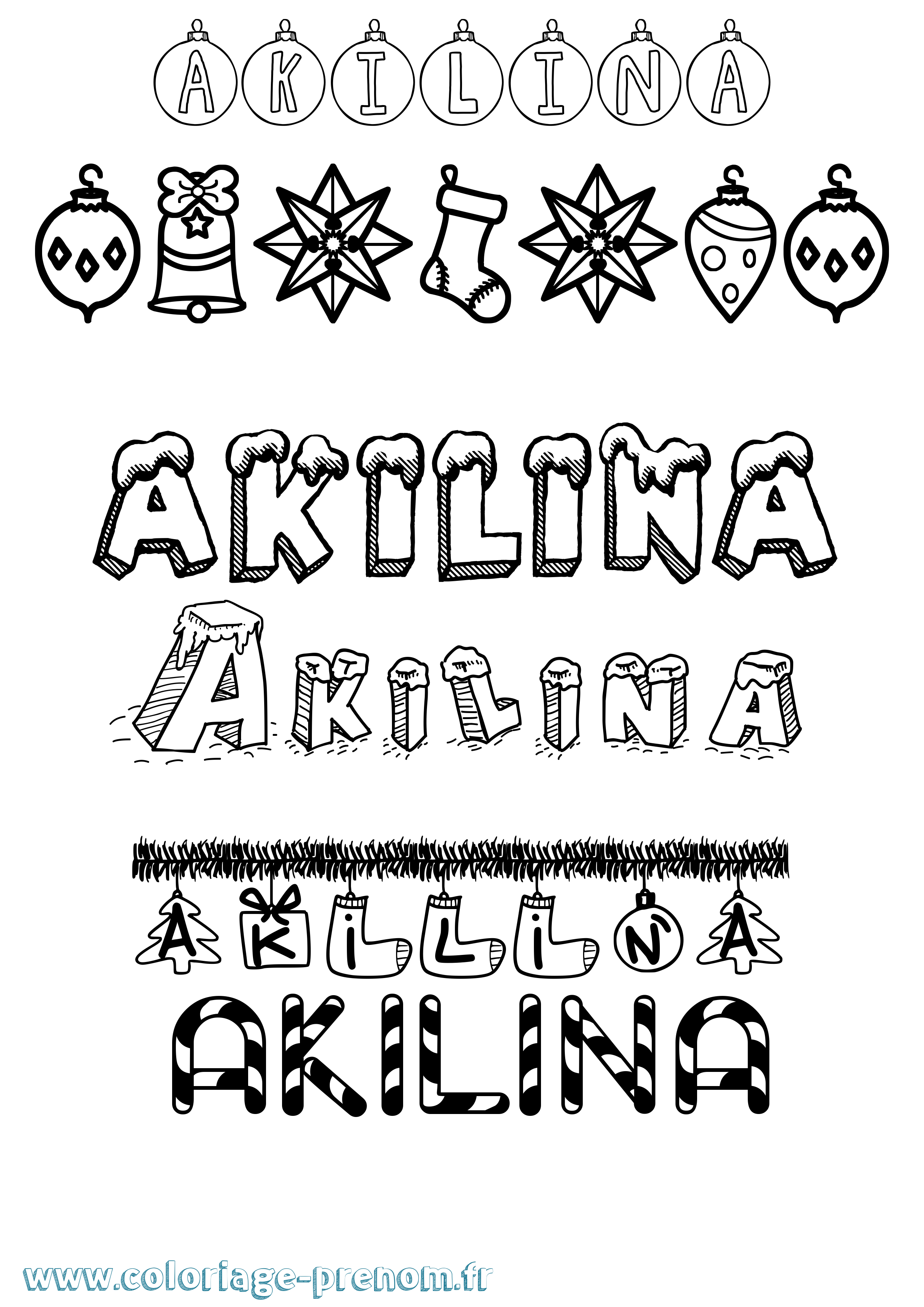 Coloriage prénom Akilina Noël
