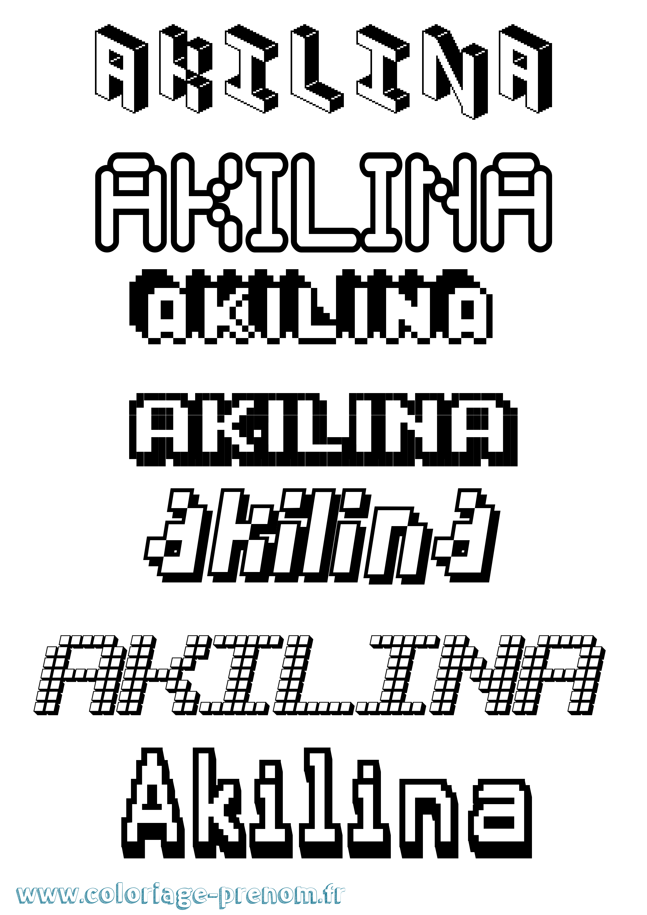 Coloriage prénom Akilina Pixel