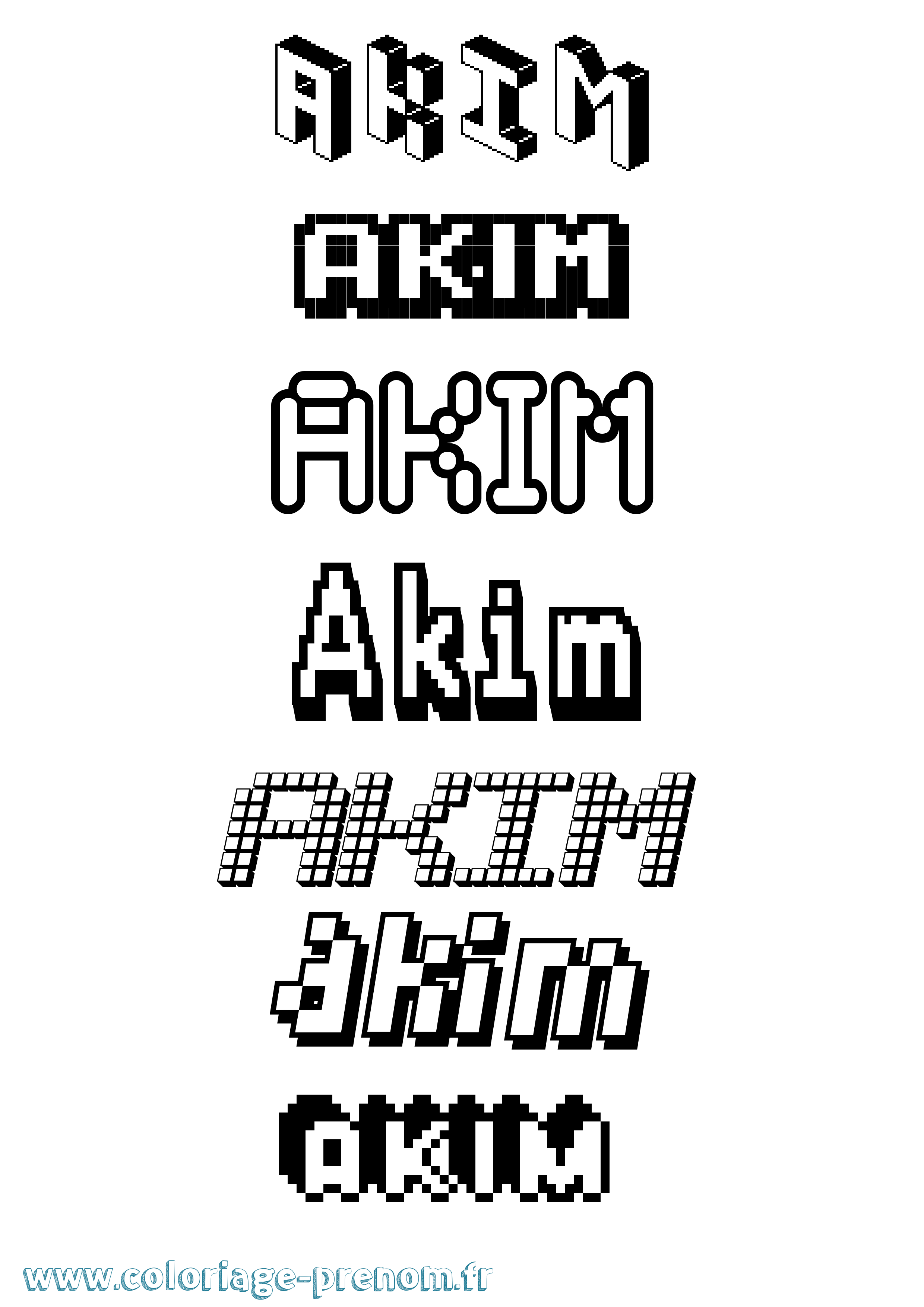 Coloriage prénom Akim Pixel