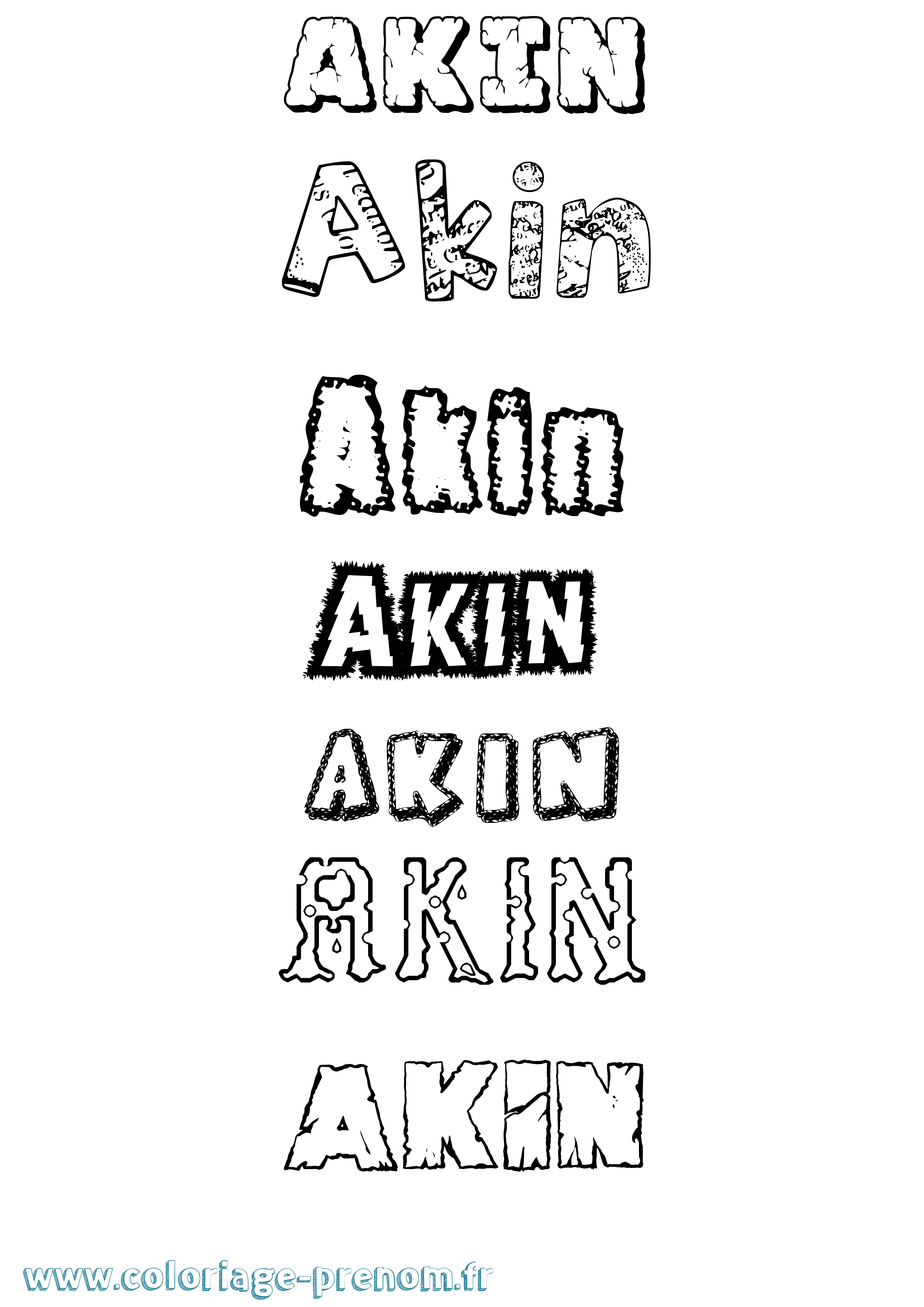 Coloriage prénom Akin Destructuré