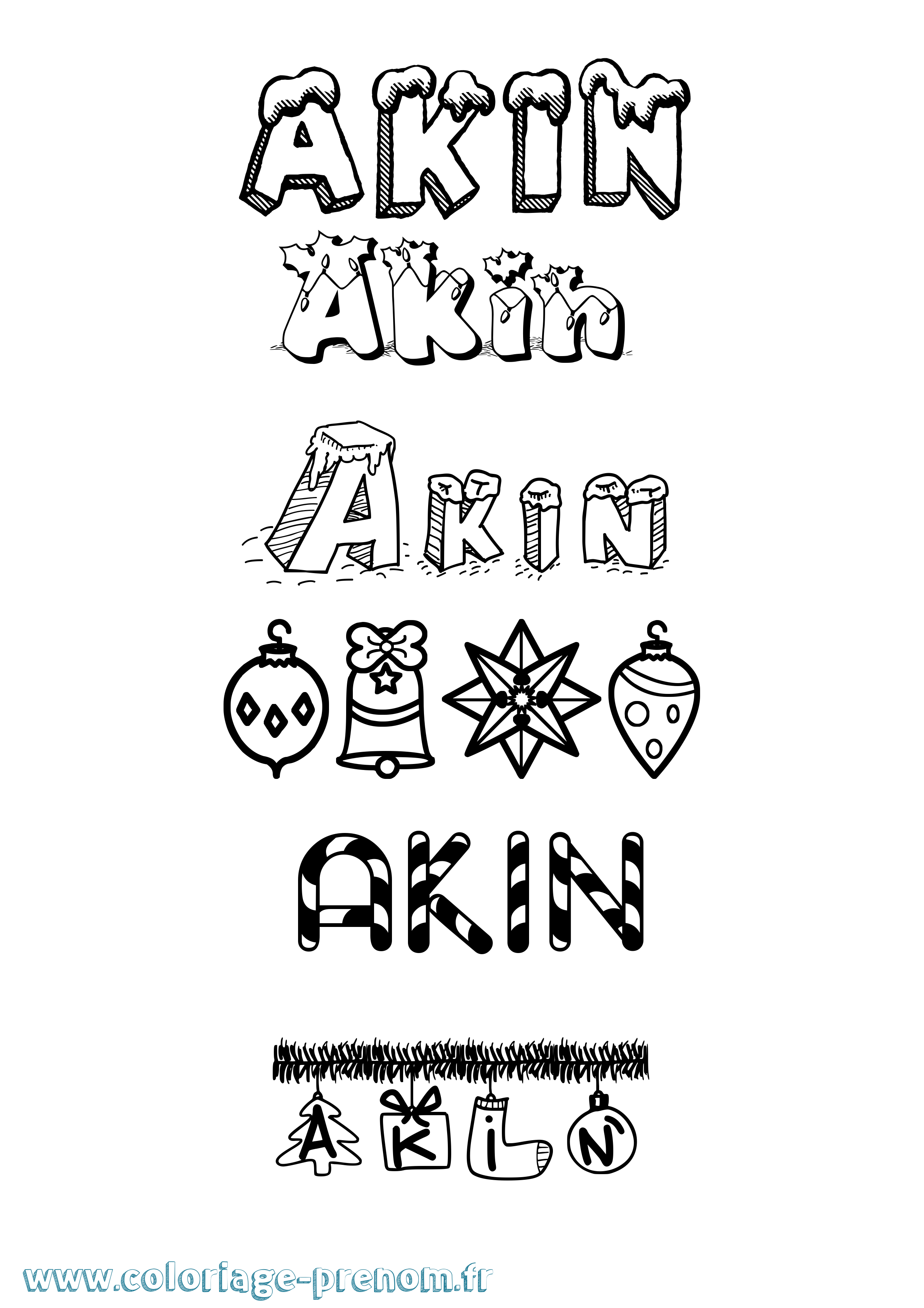 Coloriage prénom Akin Noël