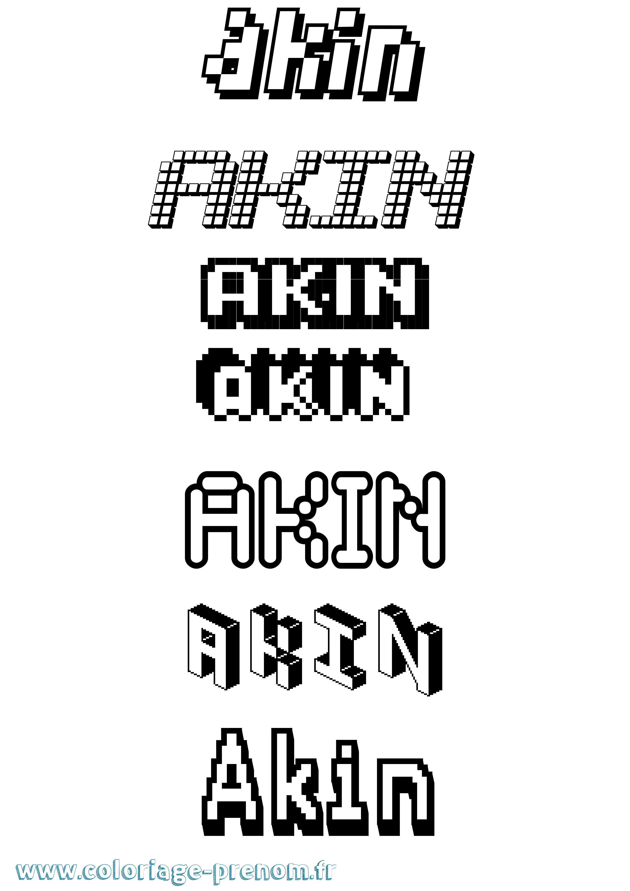 Coloriage prénom Akin Pixel