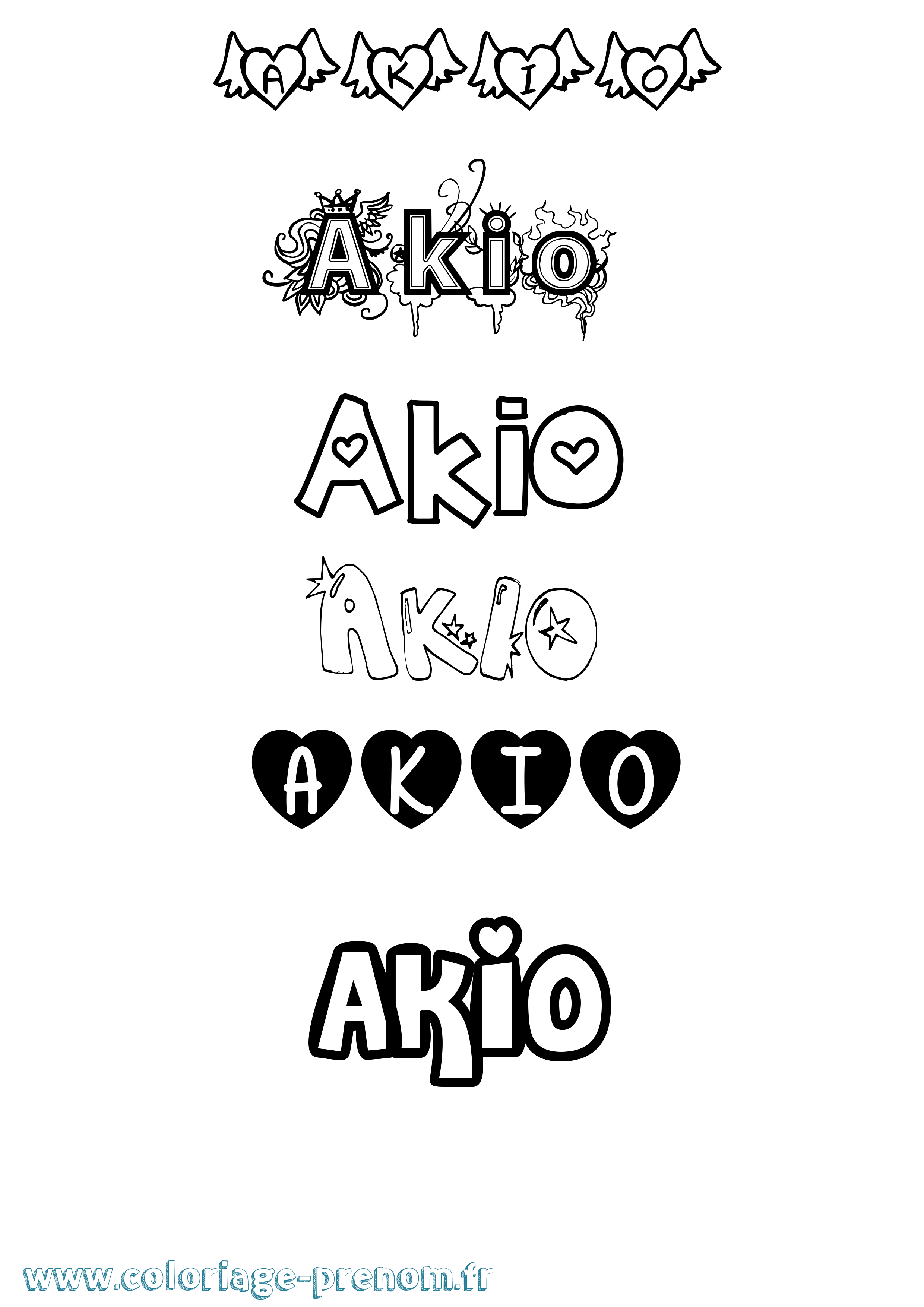Coloriage prénom Akio Girly