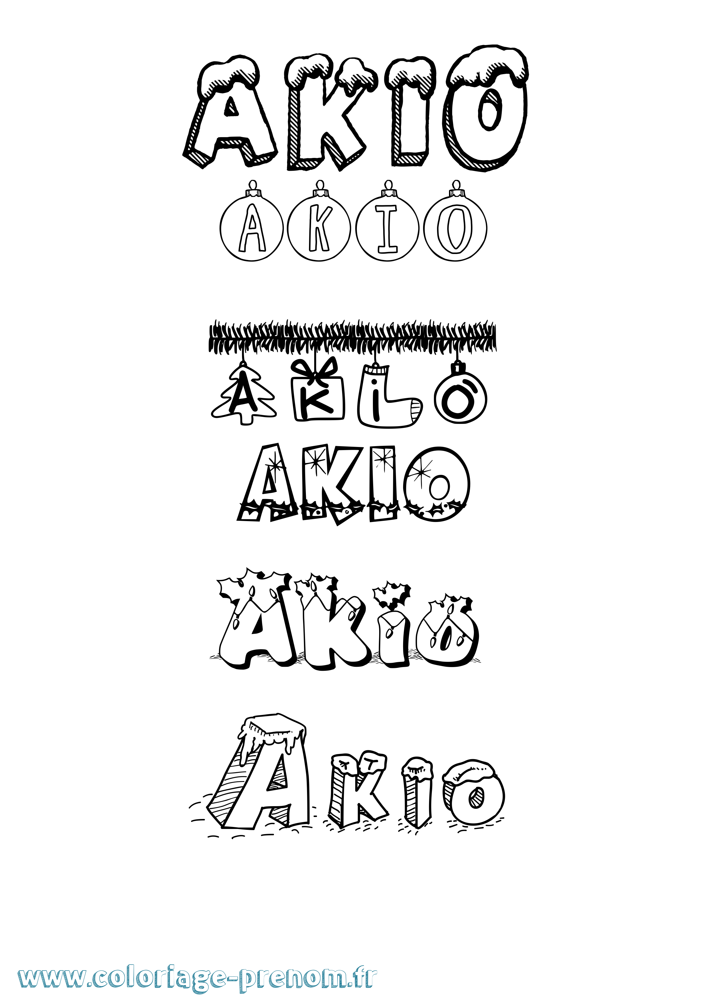 Coloriage prénom Akio Noël