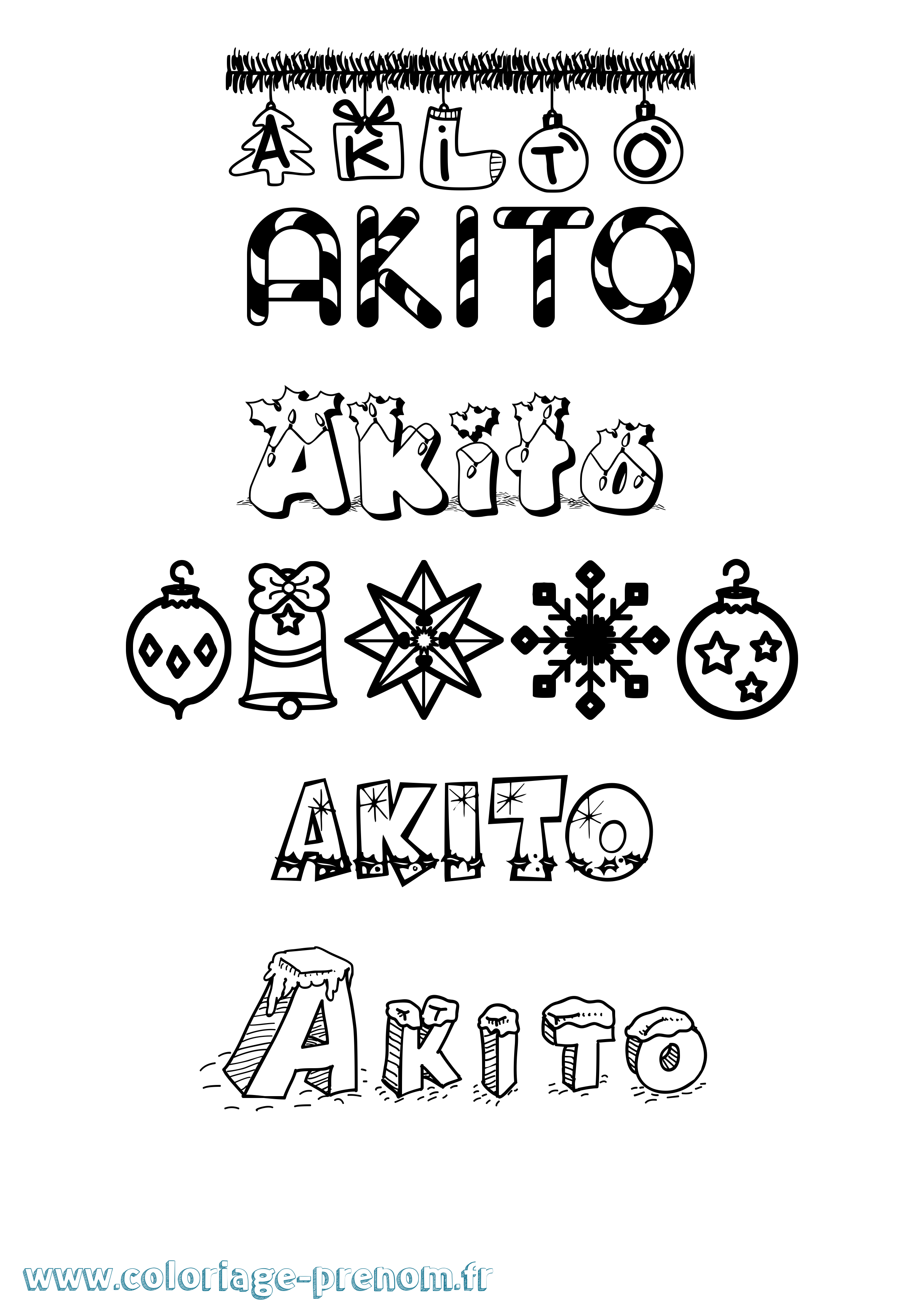 Coloriage prénom Akito Noël