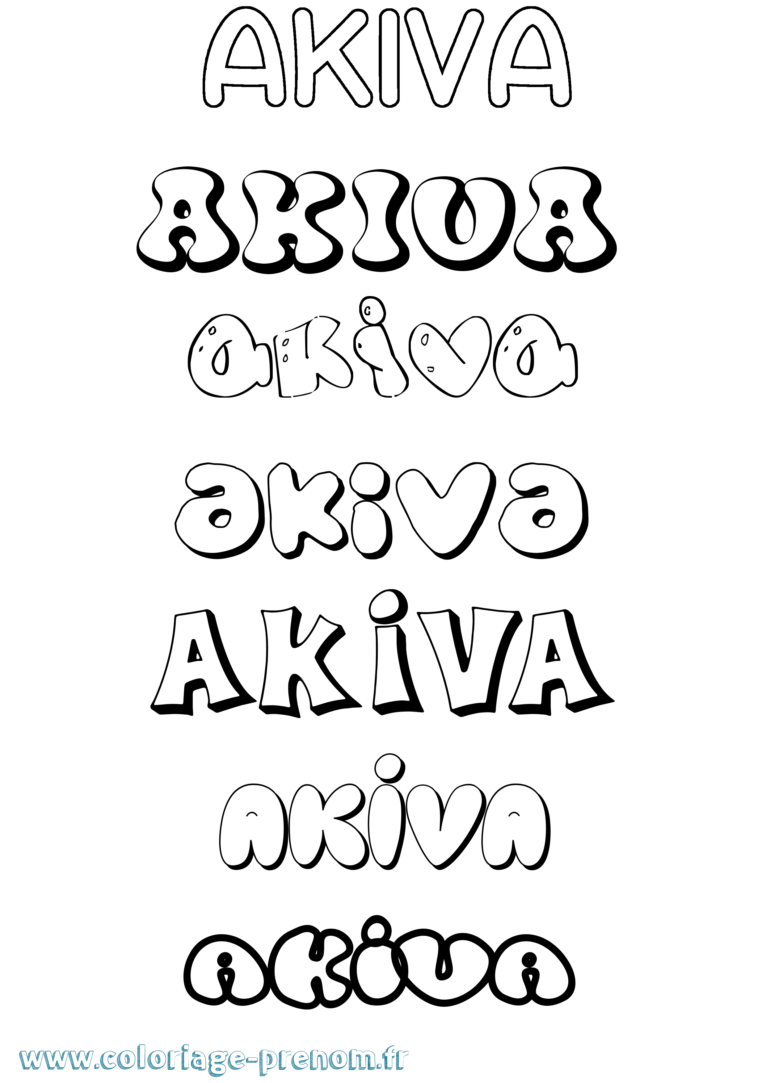 Coloriage prénom Akiva Bubble