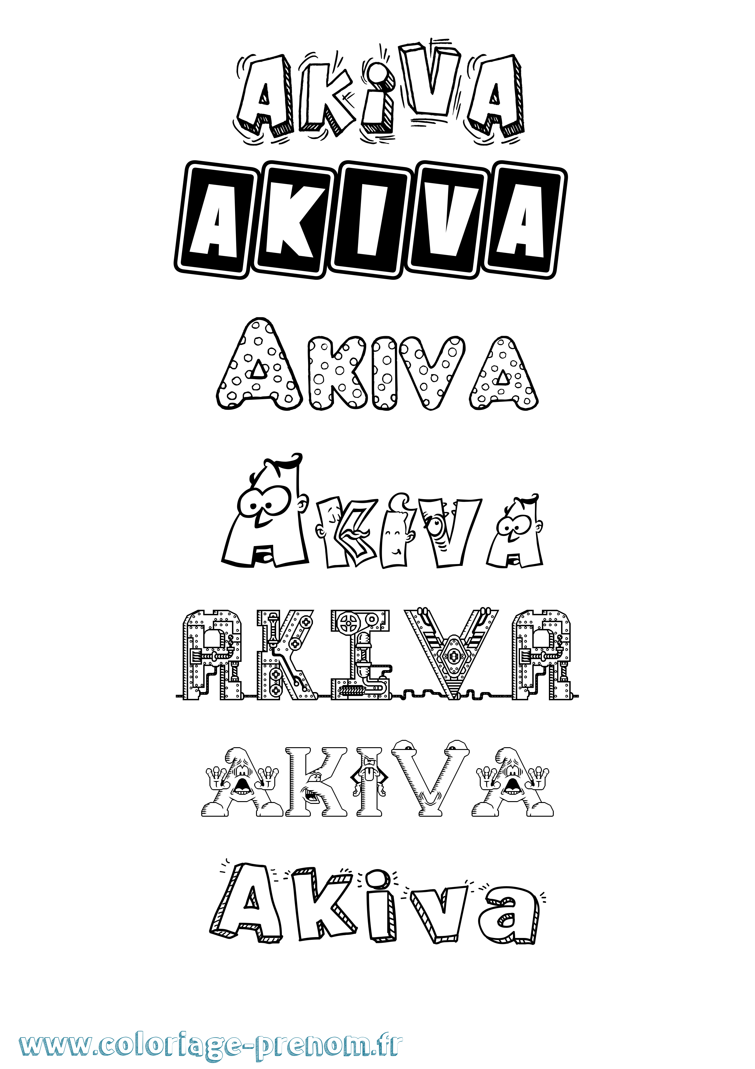 Coloriage prénom Akiva Fun