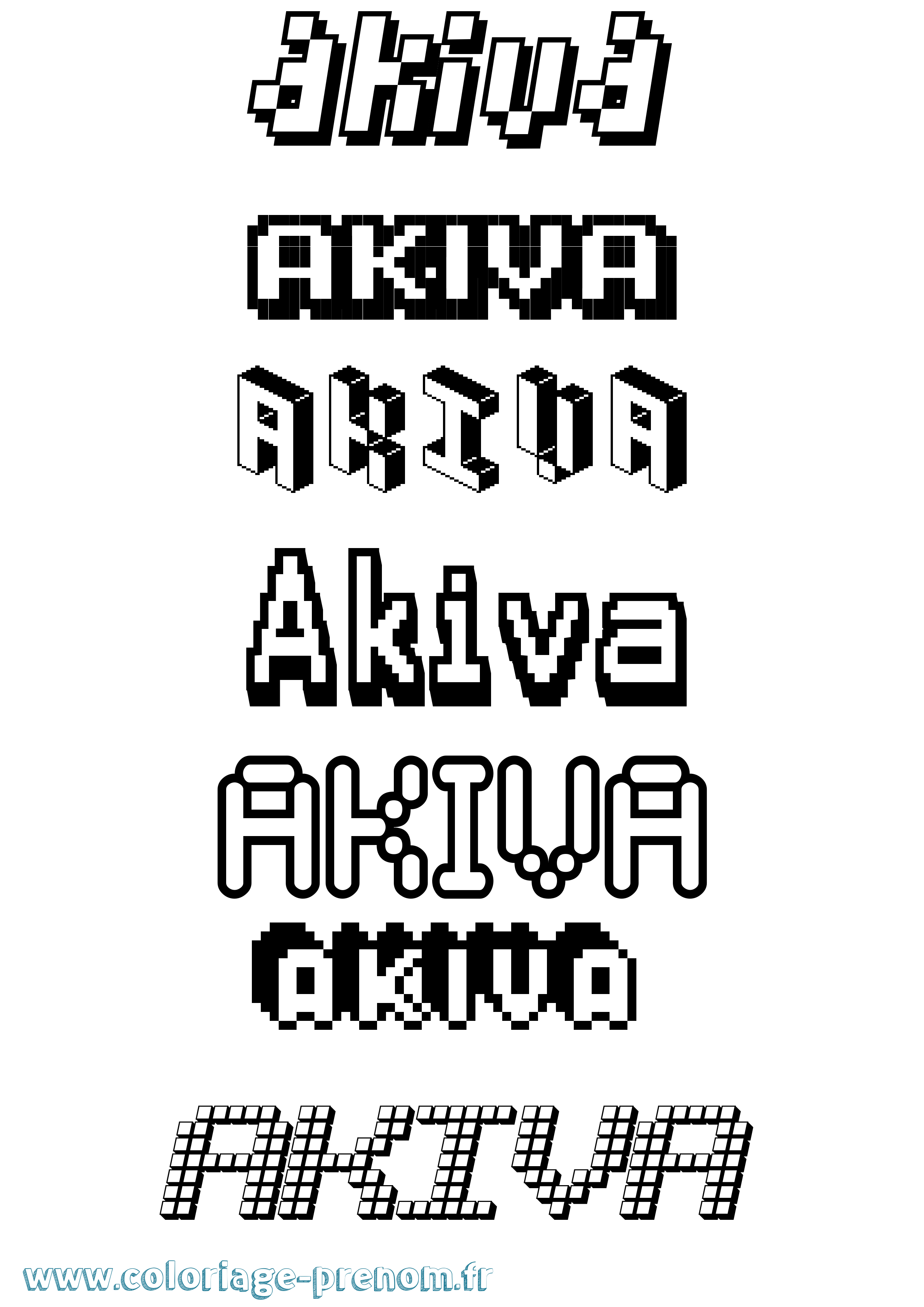 Coloriage prénom Akiva Pixel