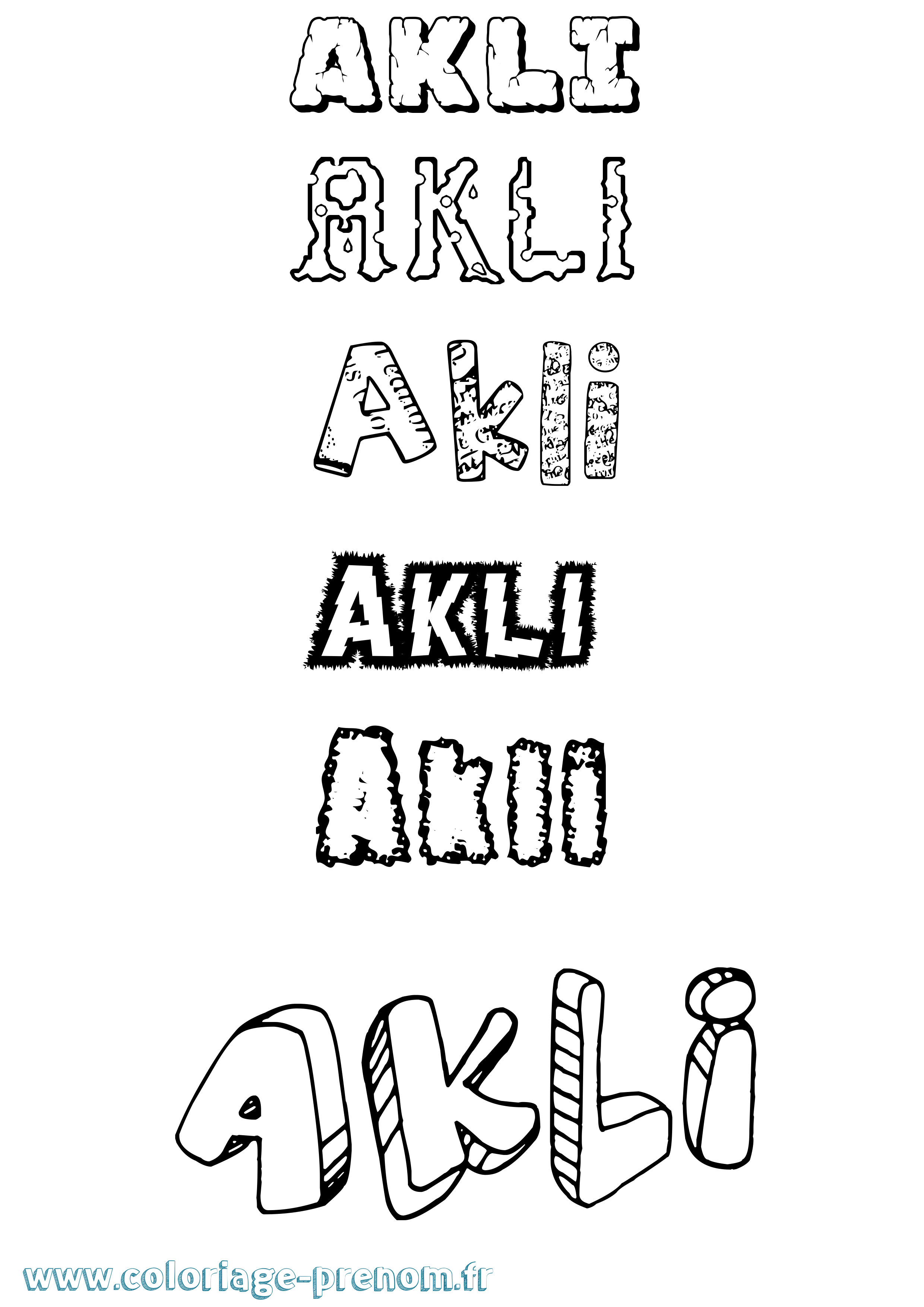 Coloriage prénom Akli Destructuré