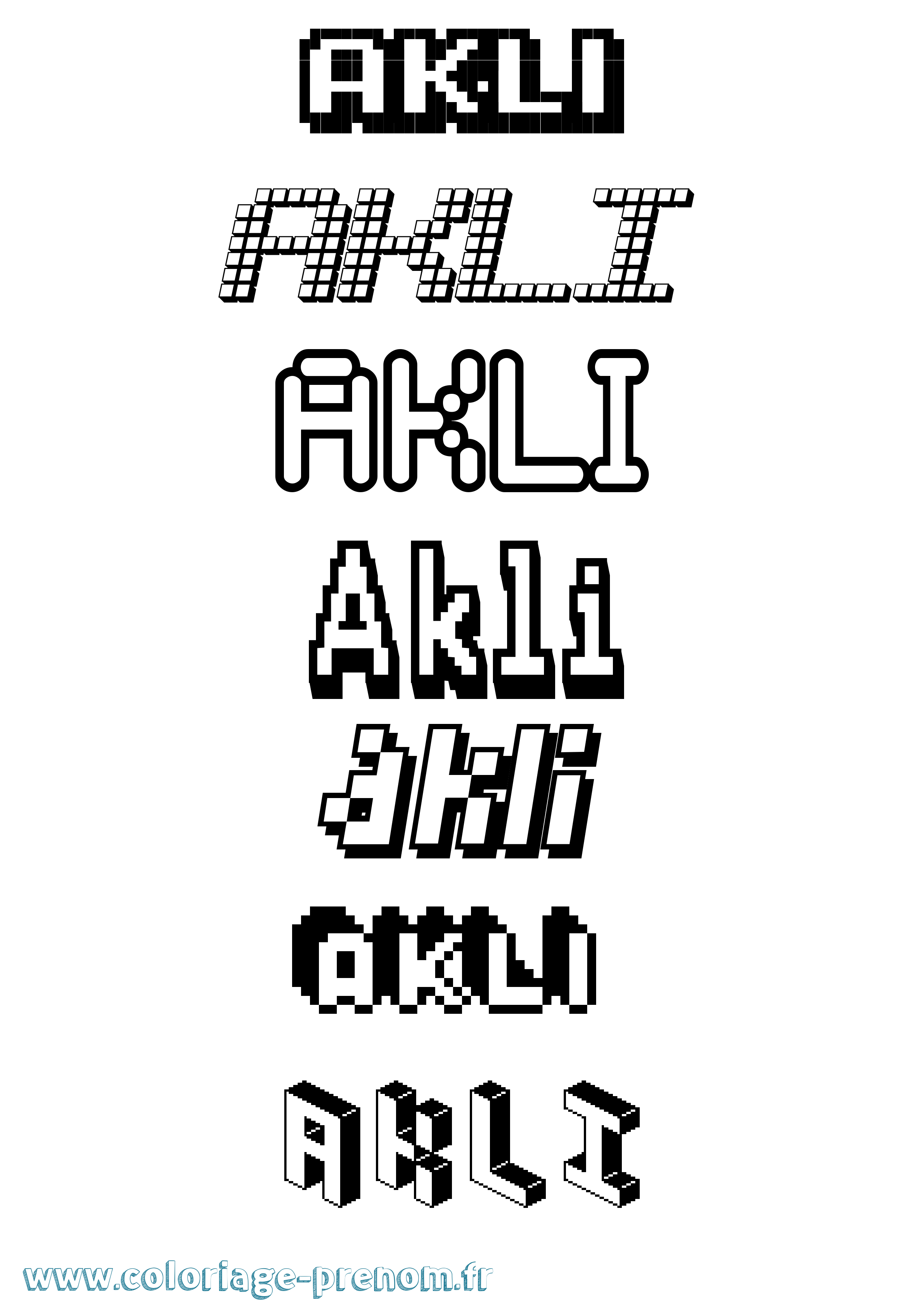 Coloriage prénom Akli Pixel