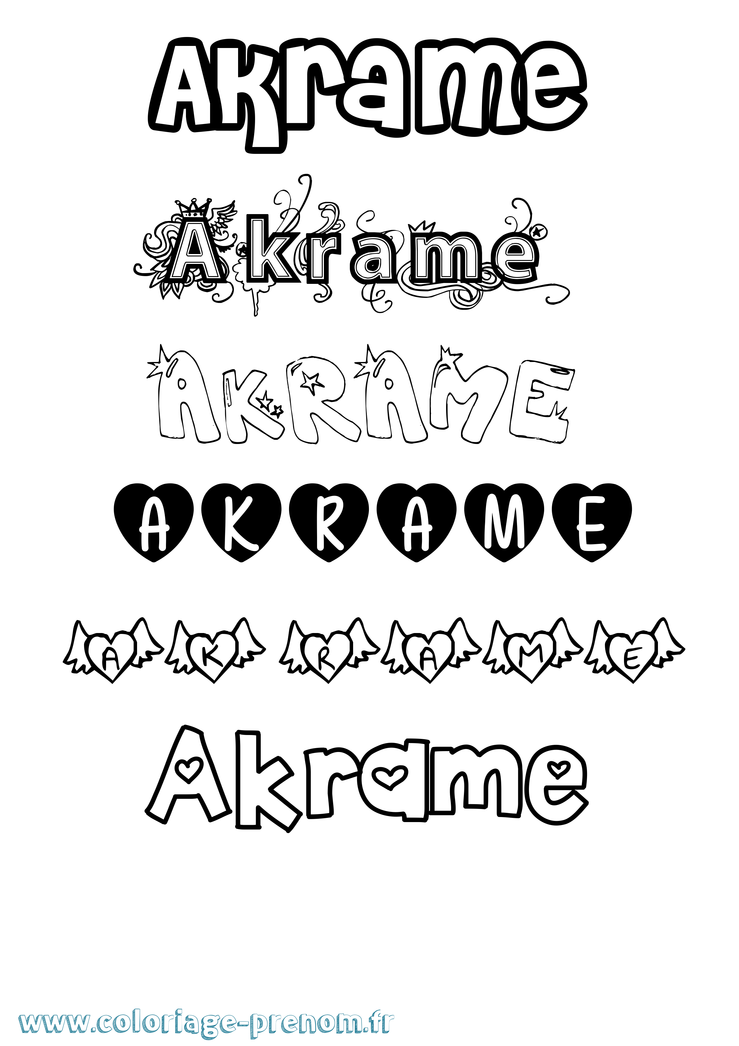 Coloriage prénom Akrame Girly