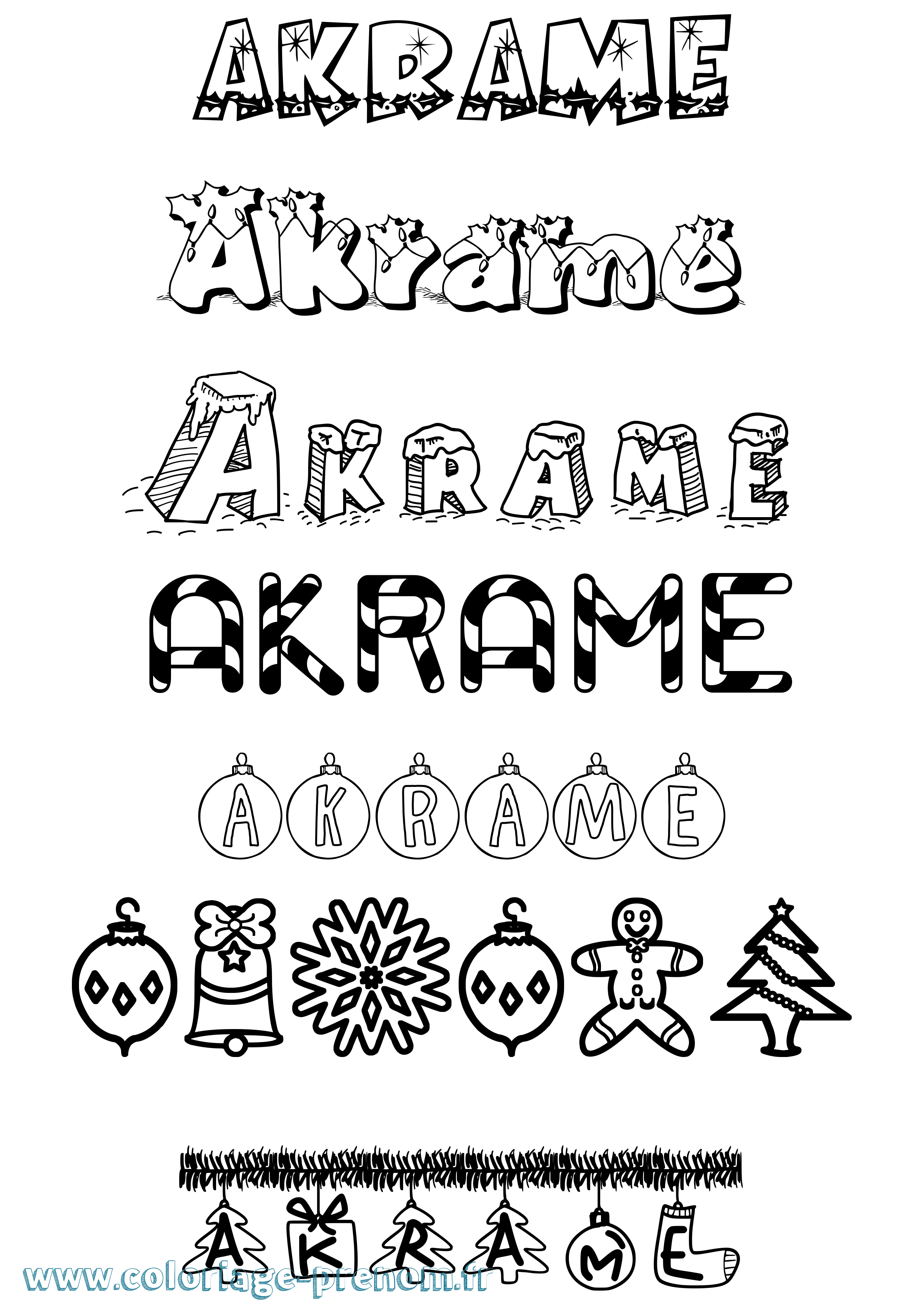 Coloriage prénom Akrame Noël