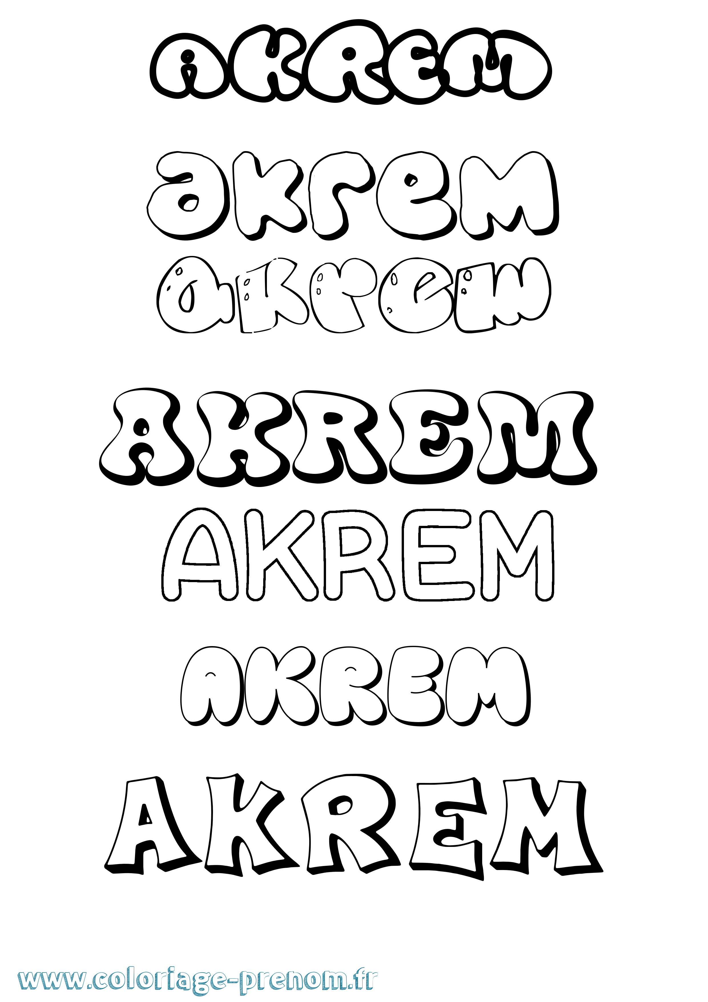 Coloriage prénom Akrem Bubble