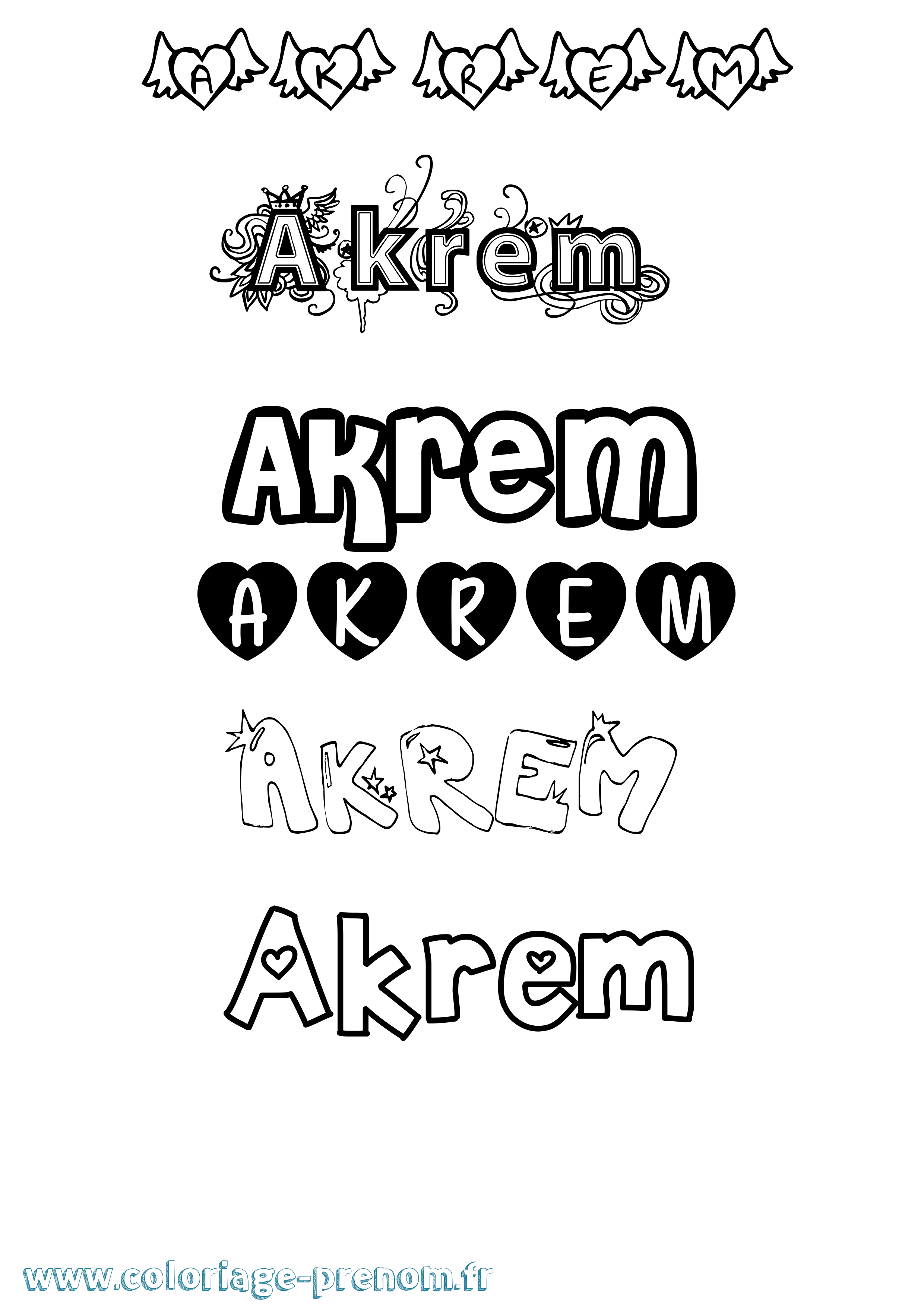 Coloriage prénom Akrem Girly