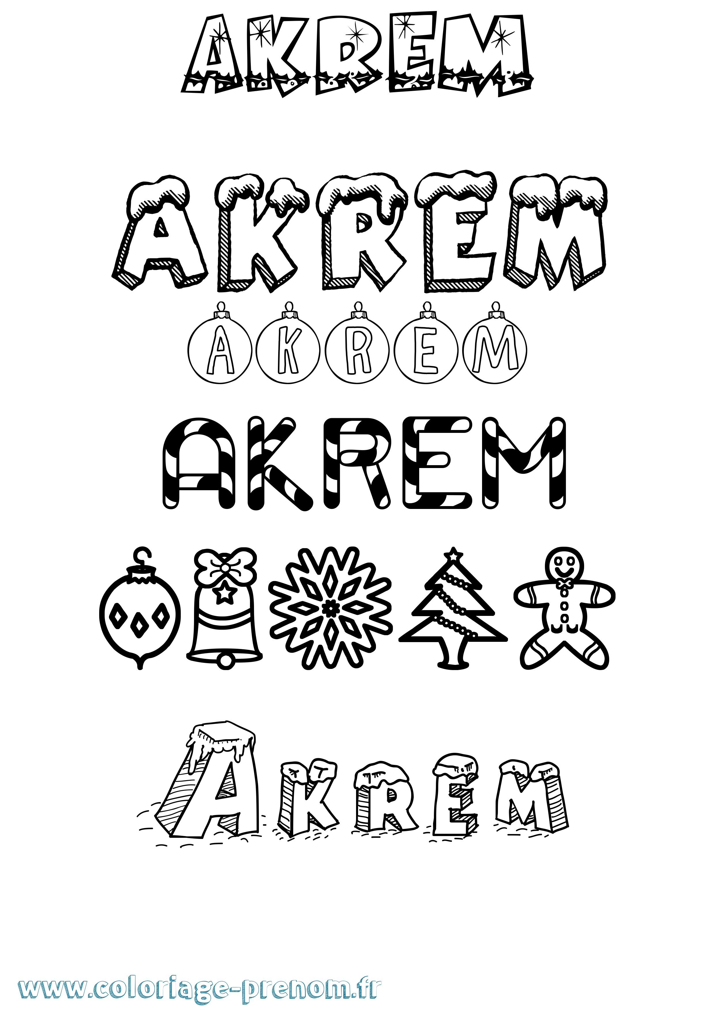Coloriage prénom Akrem Noël