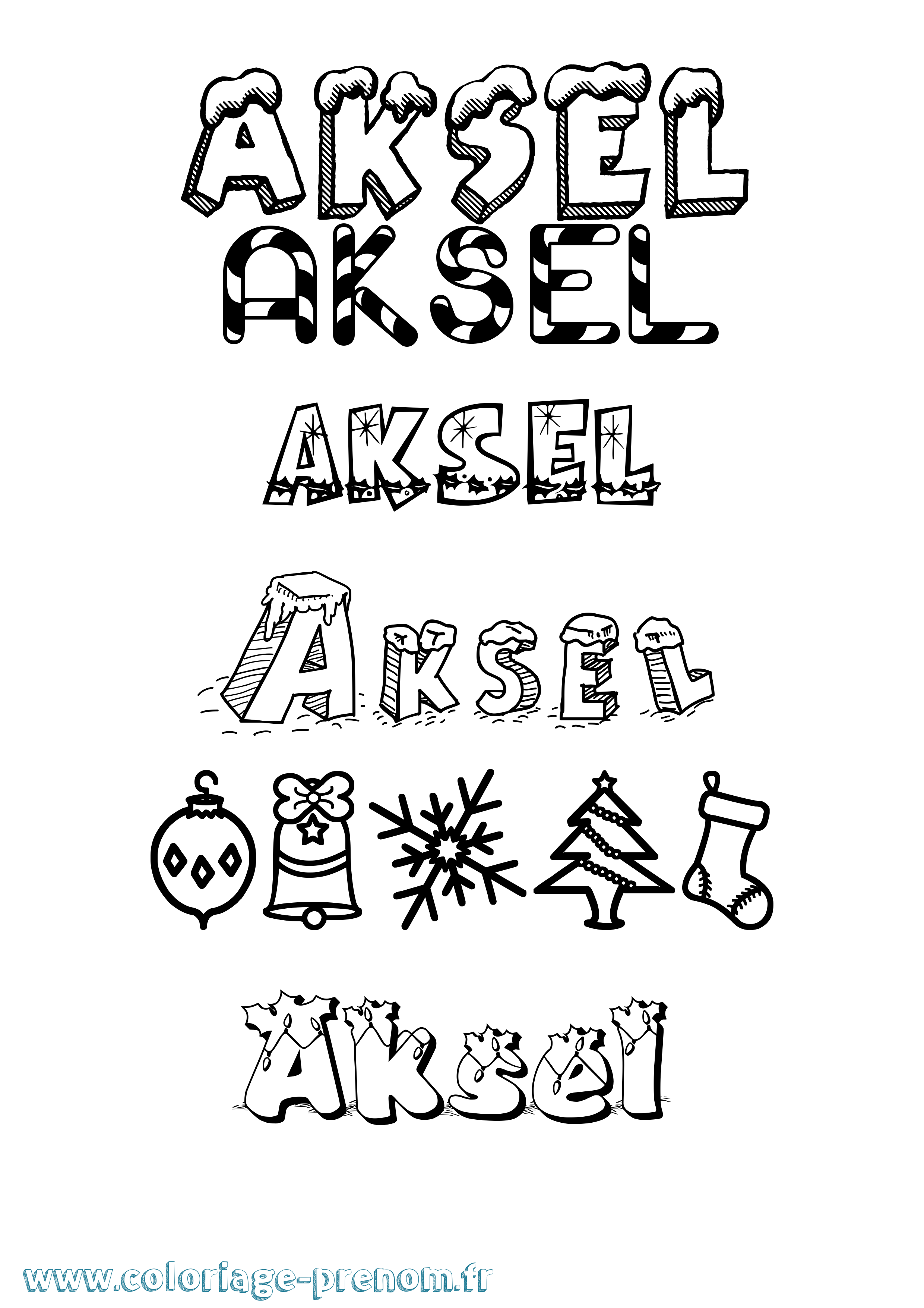 Coloriage prénom Aksel Noël