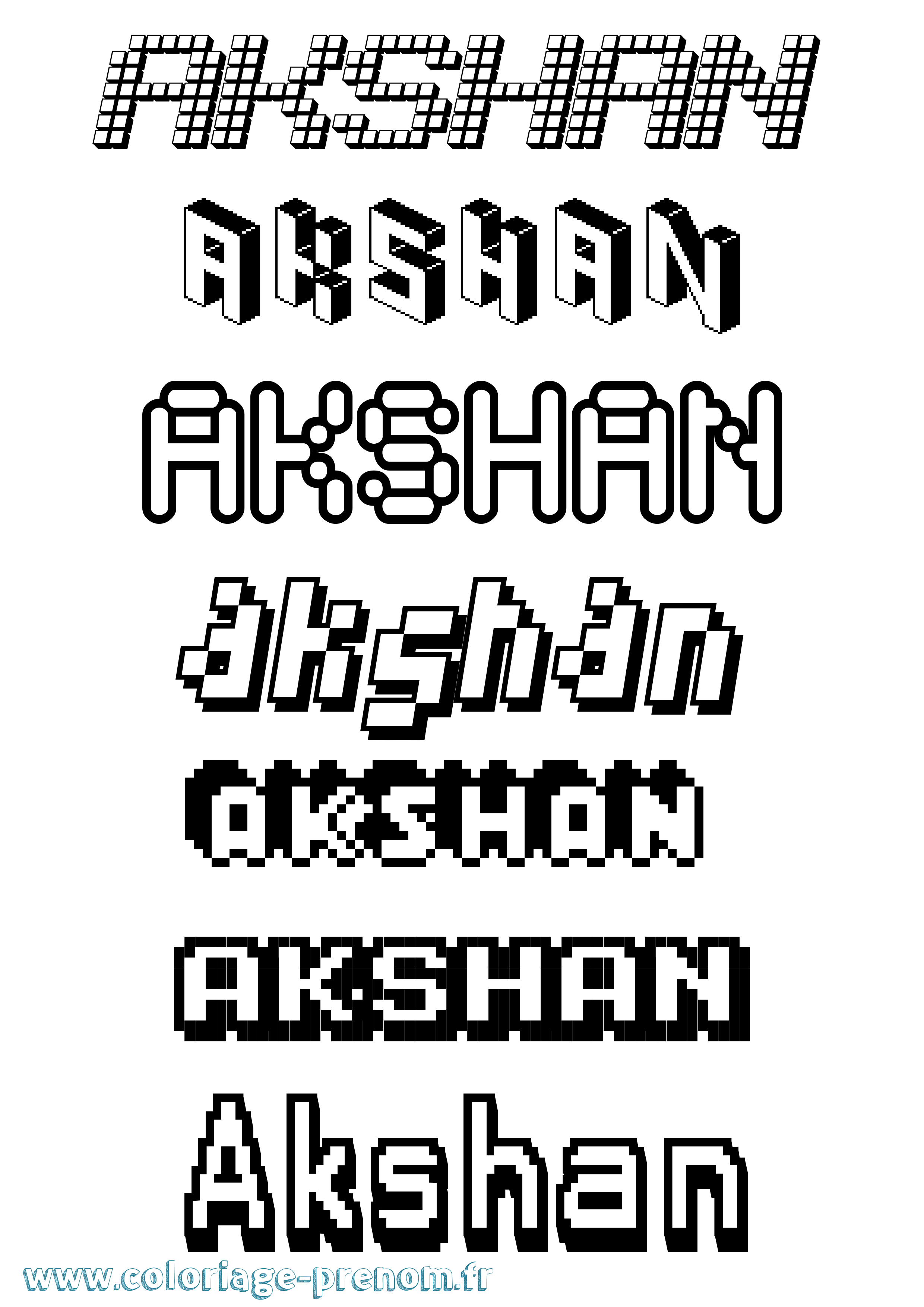 Coloriage prénom Akshan Pixel