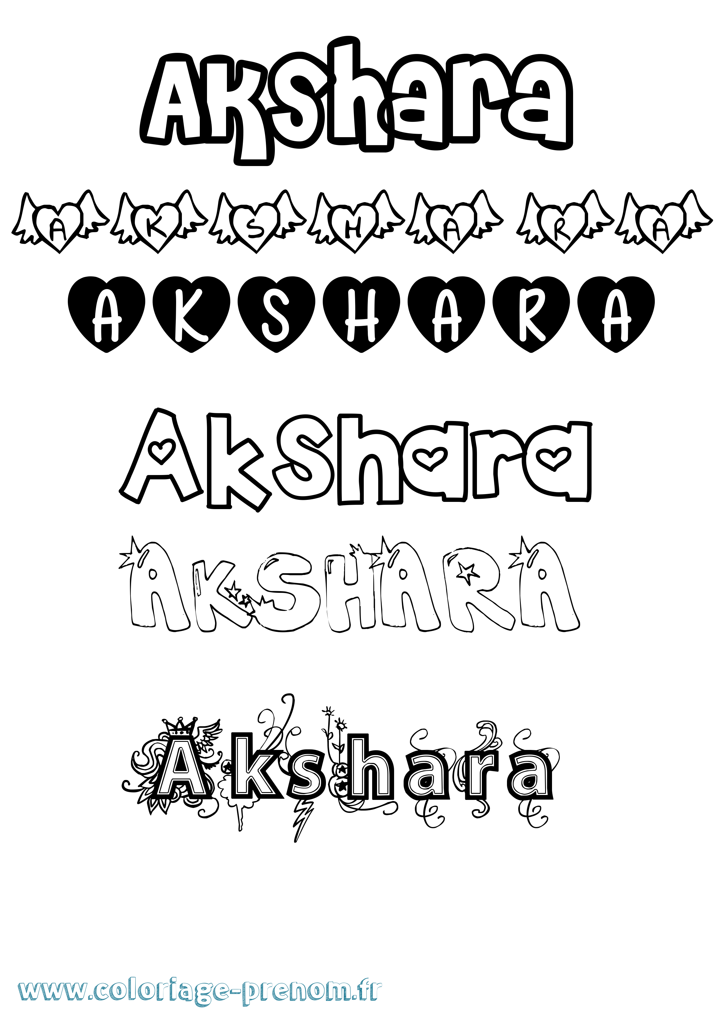 Coloriage prénom Akshara Girly