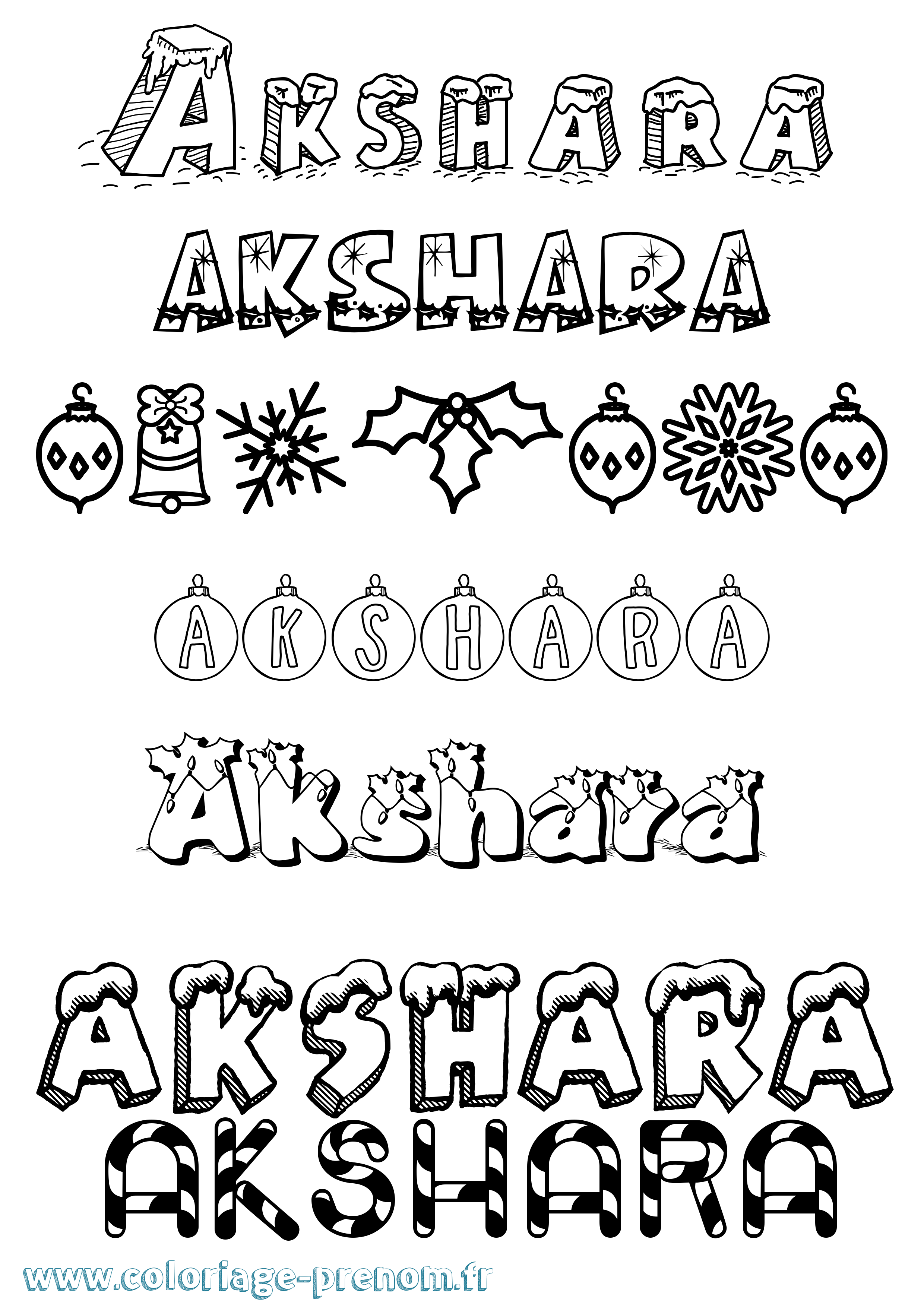 Coloriage prénom Akshara Noël