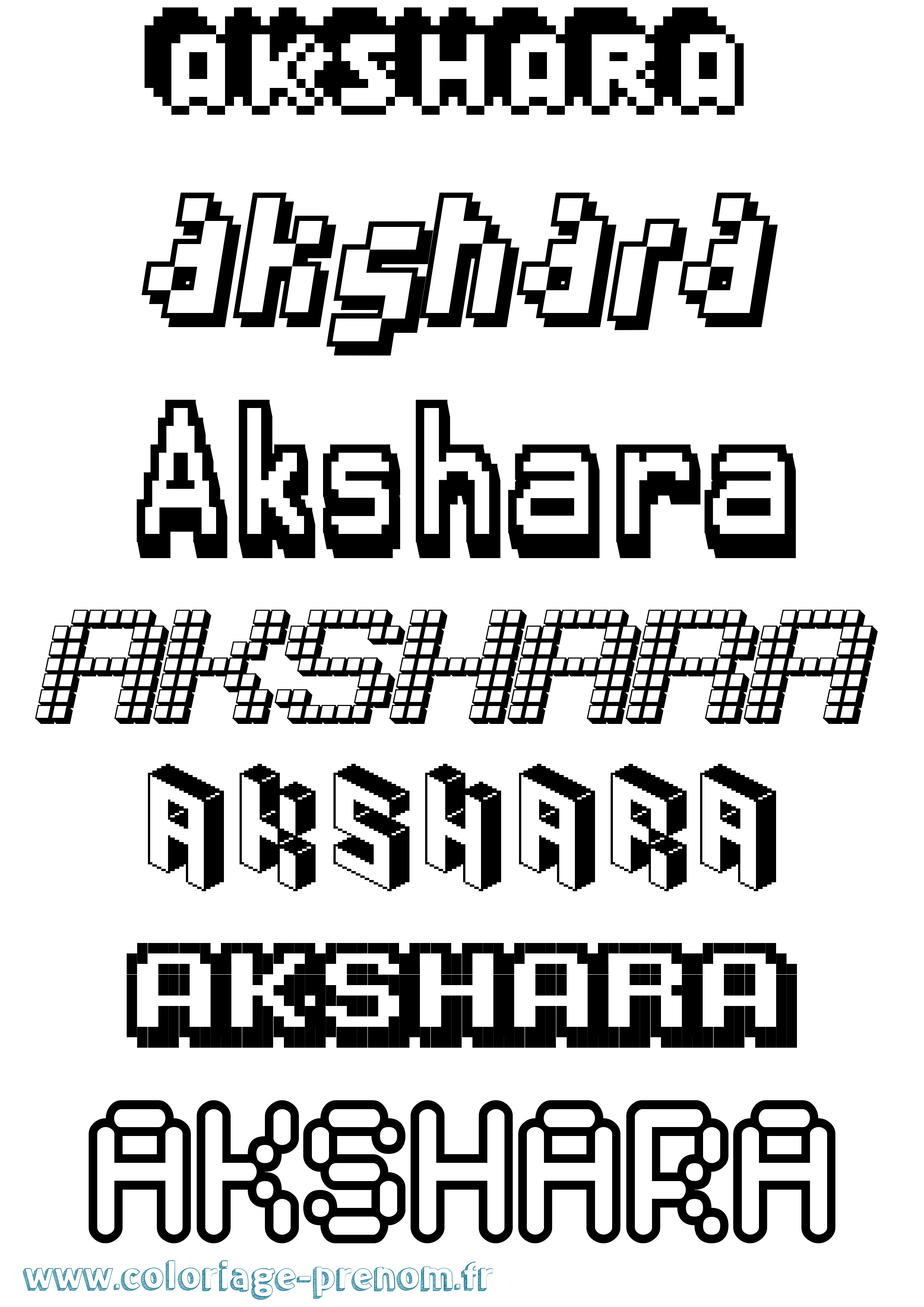 Coloriage prénom Akshara Pixel