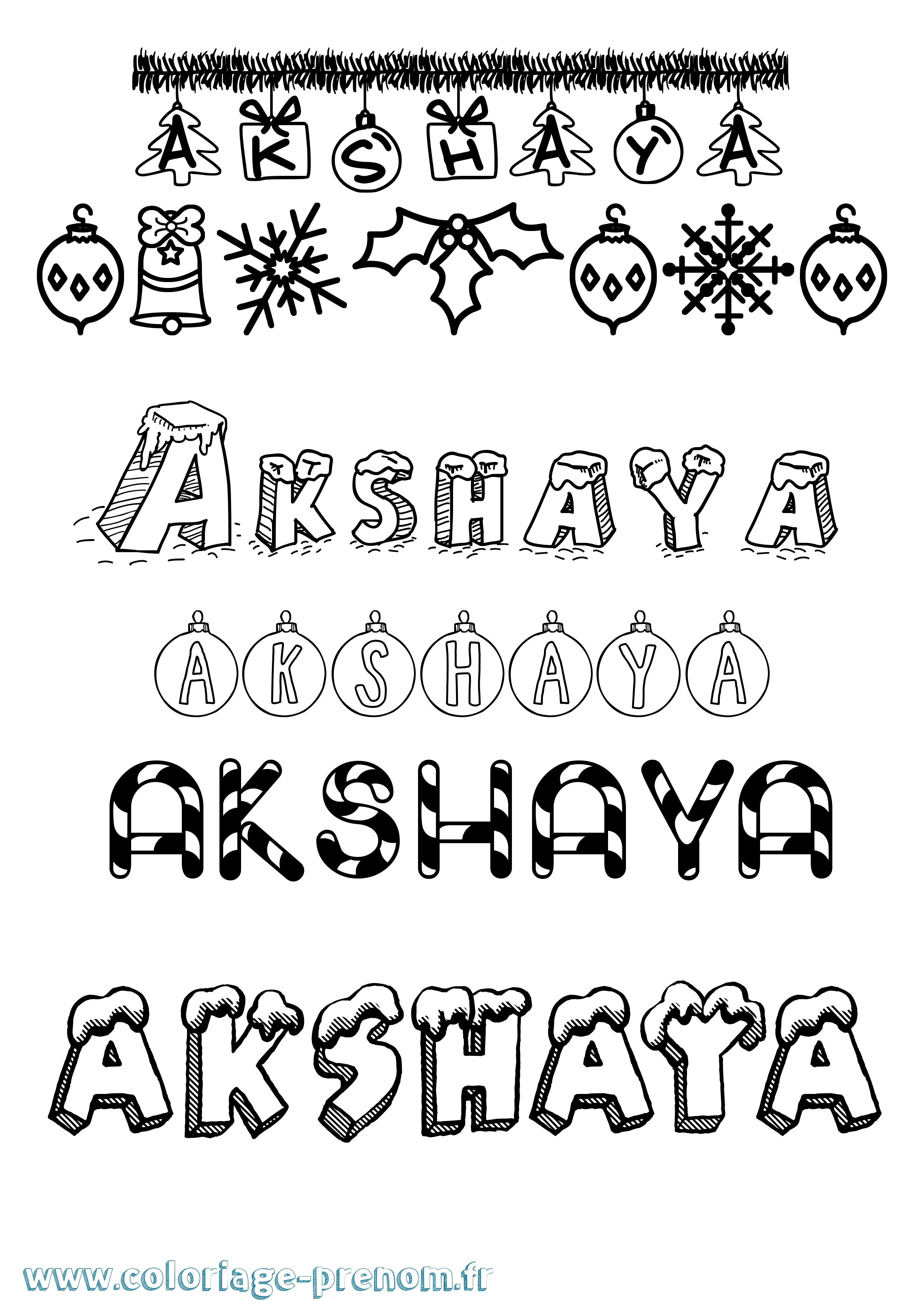 Coloriage prénom Akshaya Noël