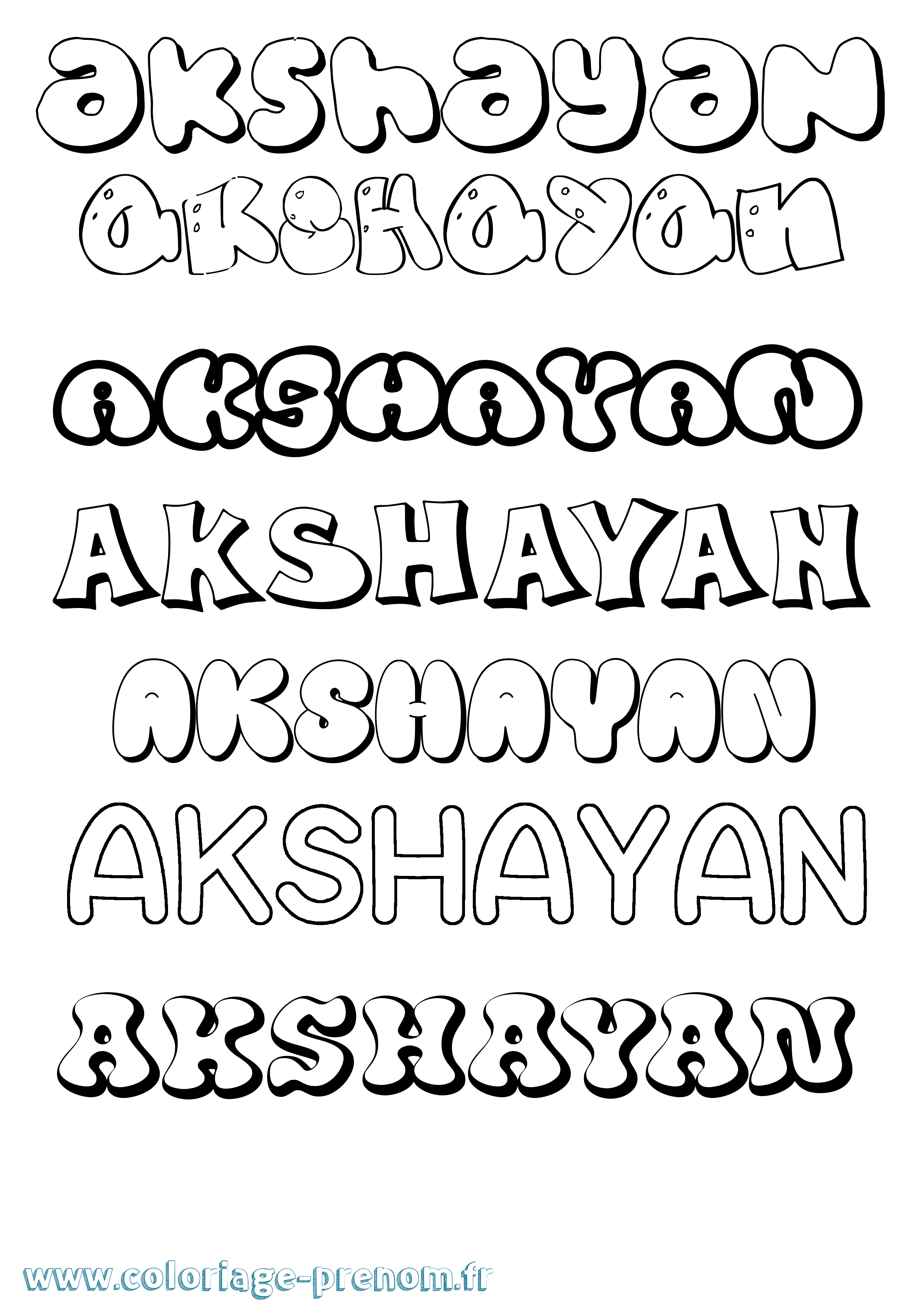 Coloriage prénom Akshayan Bubble