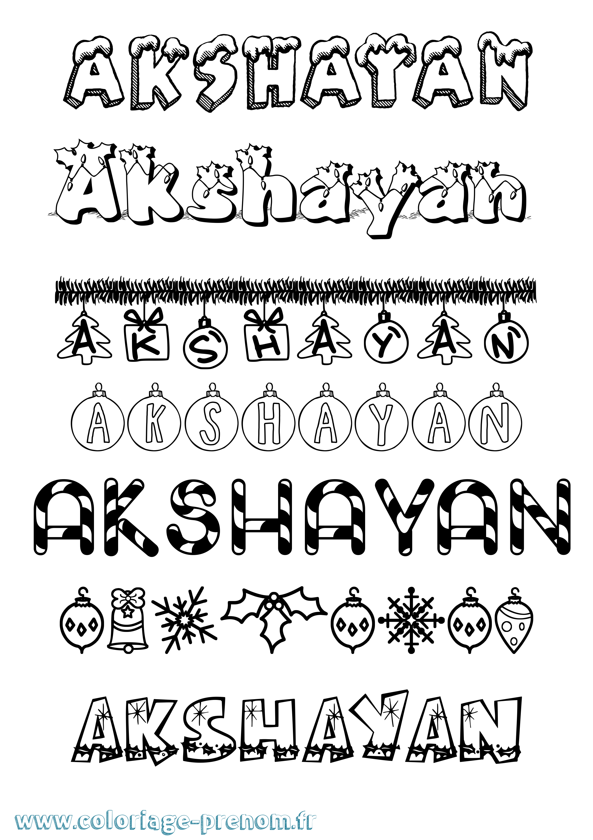 Coloriage prénom Akshayan Noël