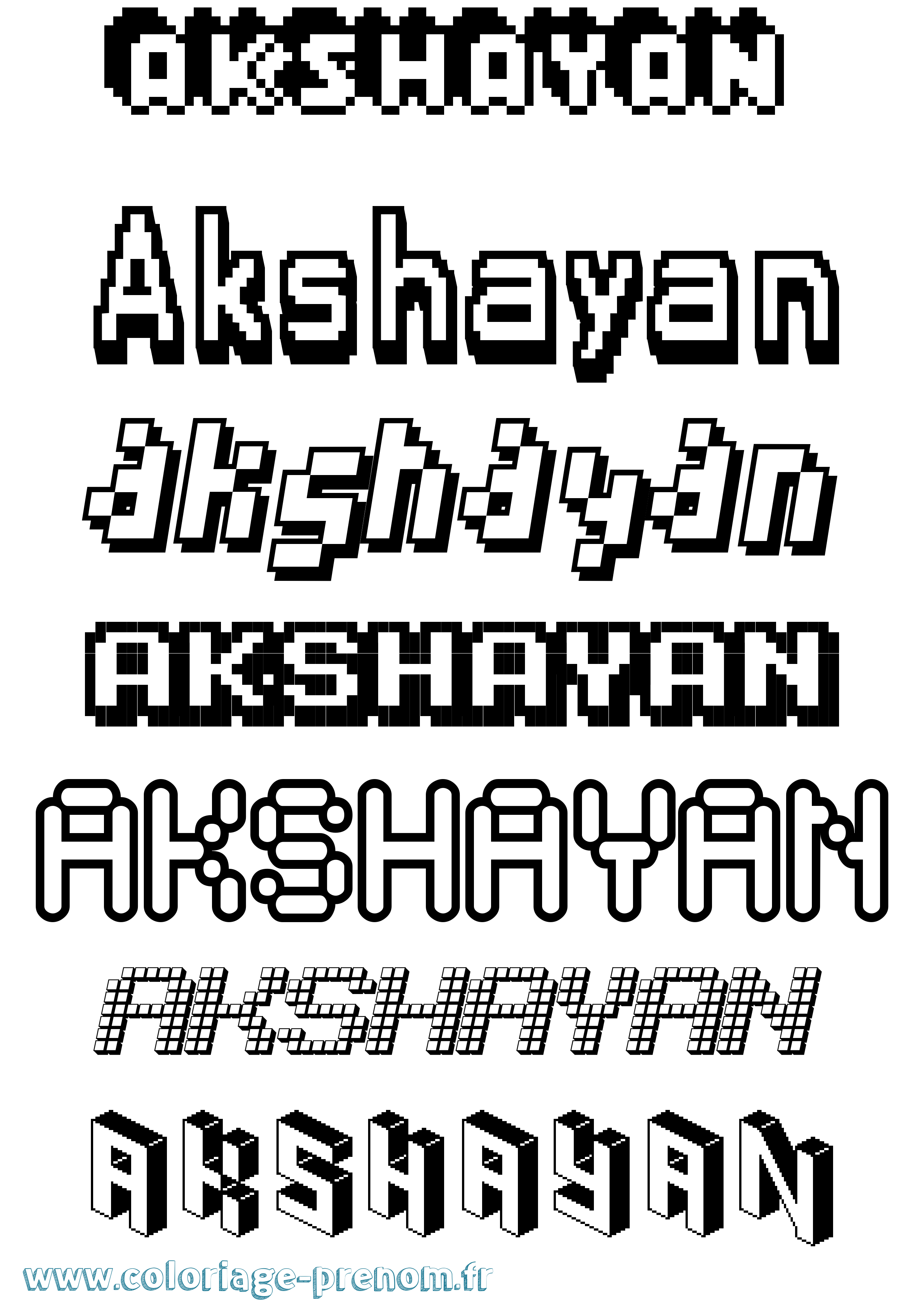 Coloriage prénom Akshayan Pixel