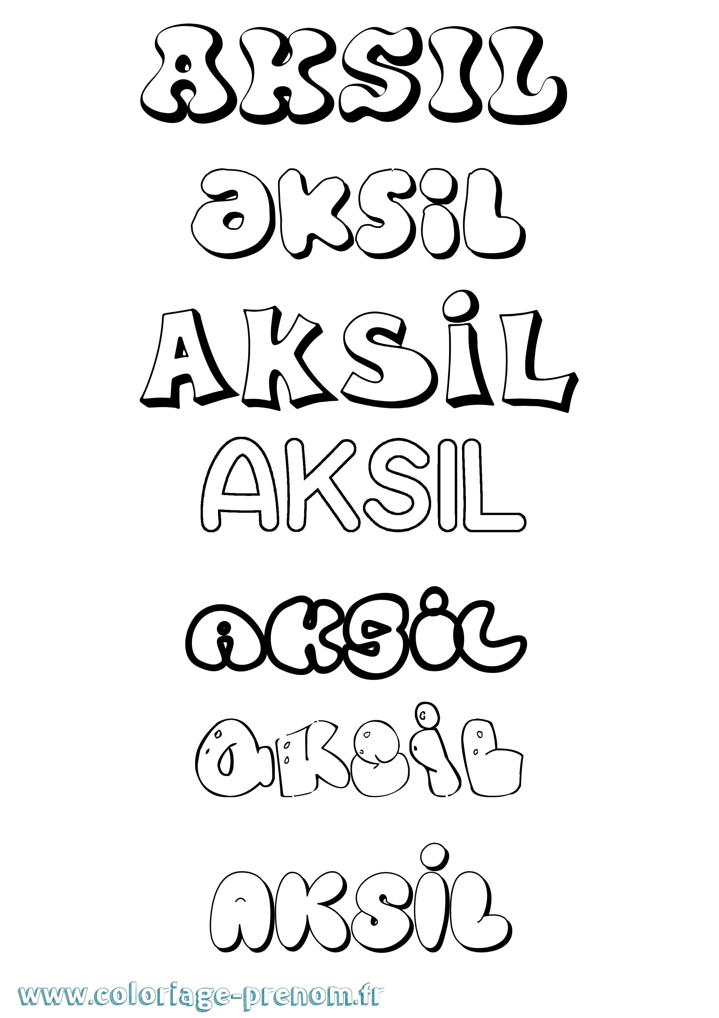 Coloriage prénom Aksil Bubble