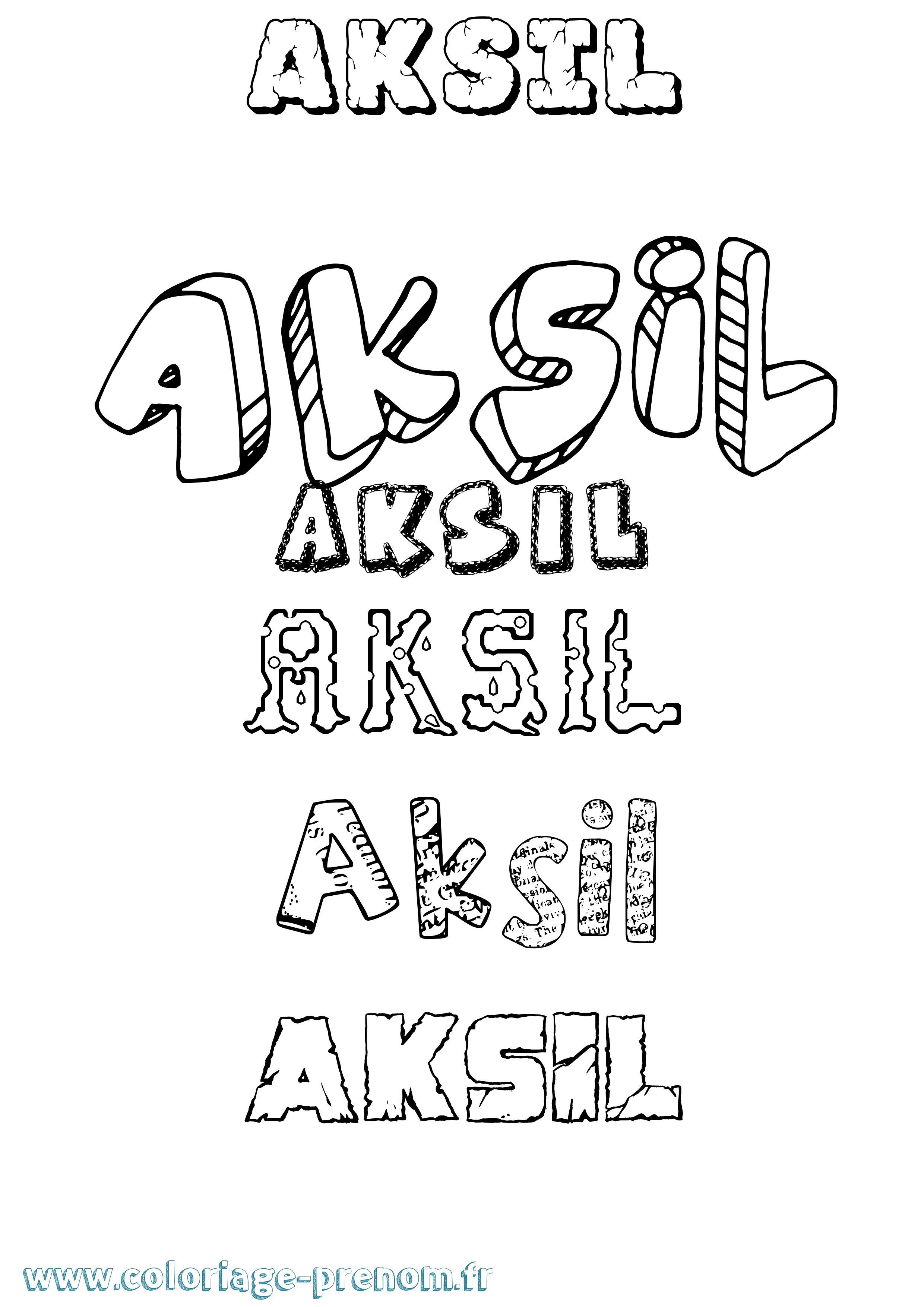 Coloriage prénom Aksil Destructuré
