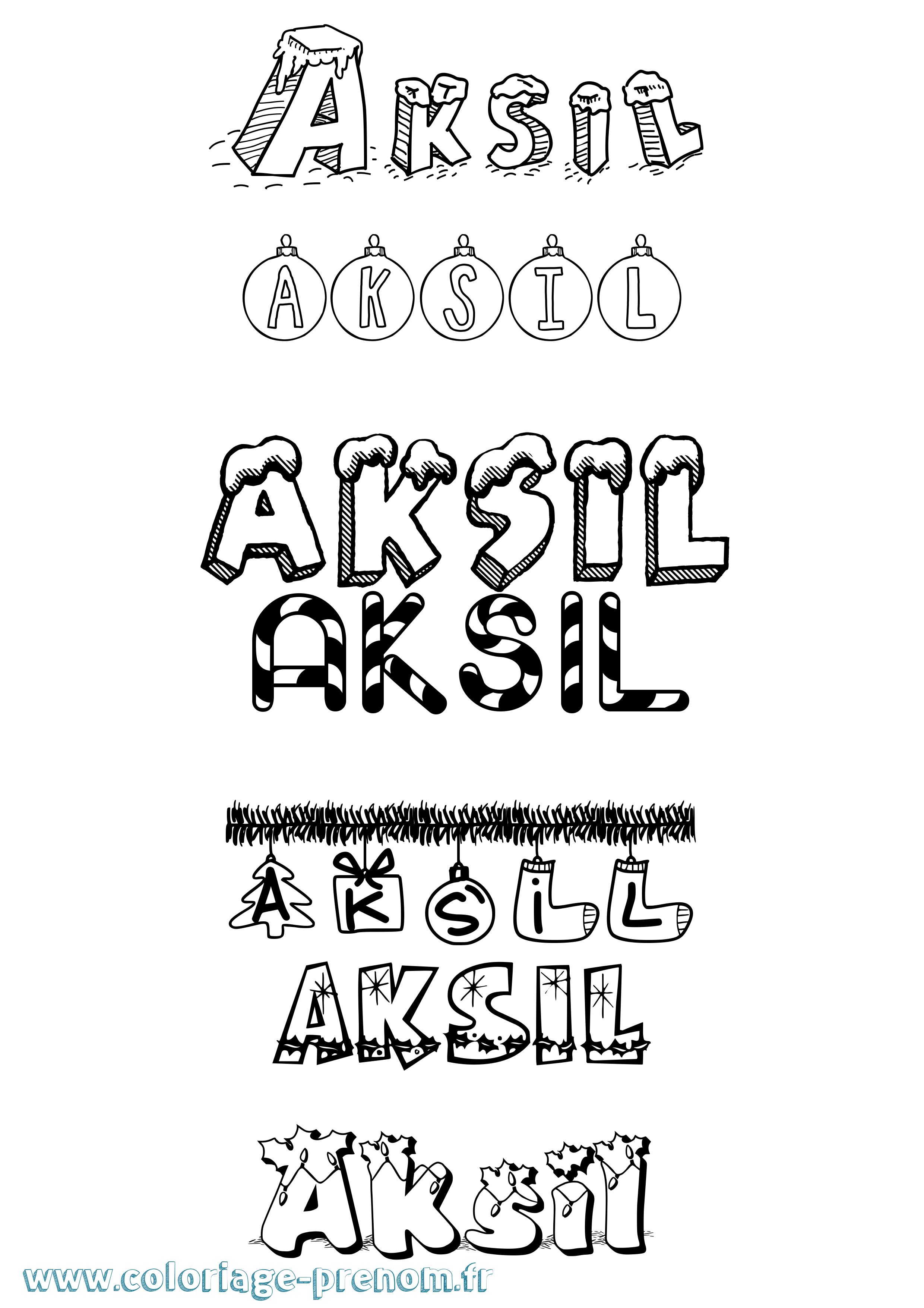 Coloriage prénom Aksil Noël