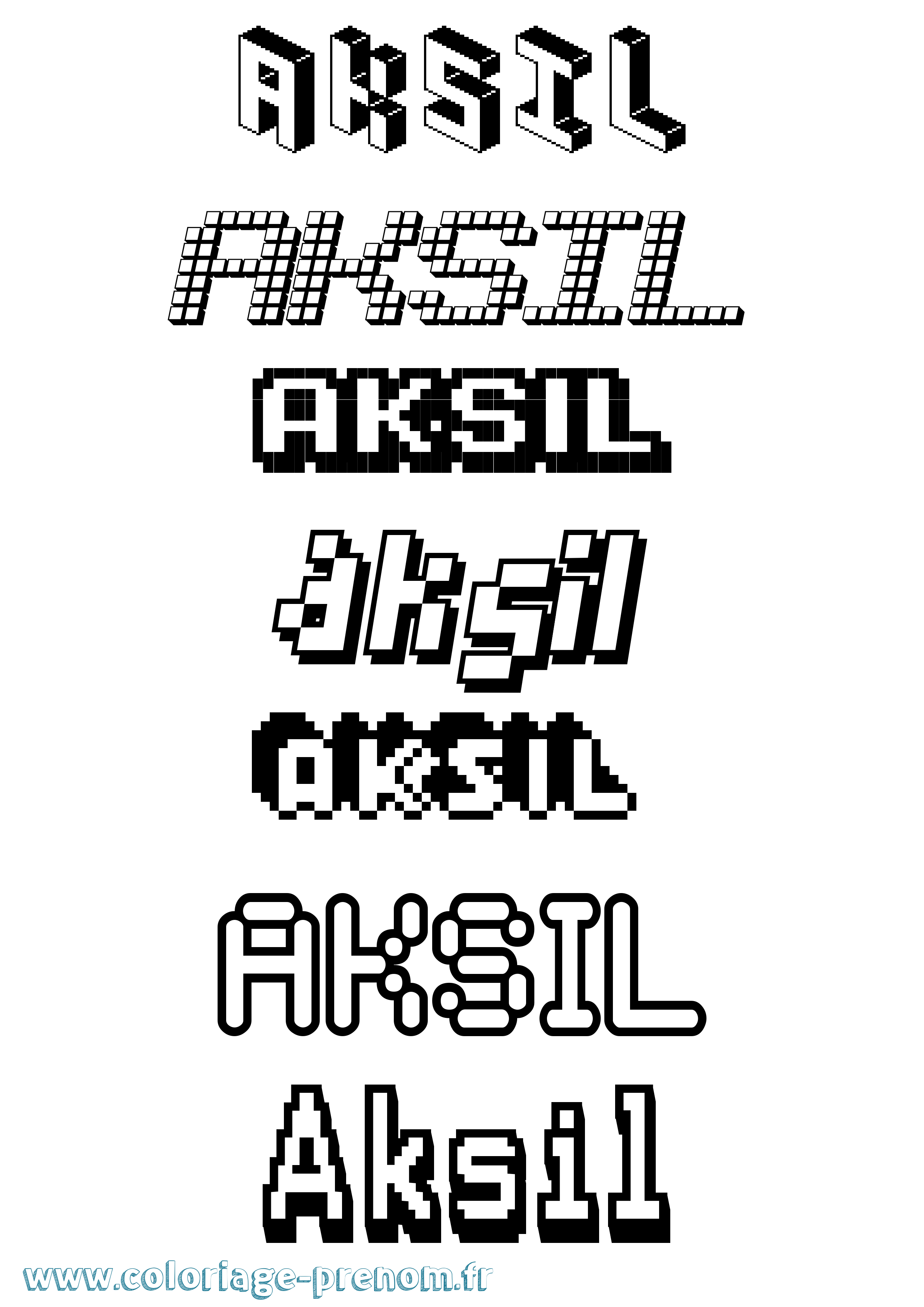 Coloriage prénom Aksil Pixel