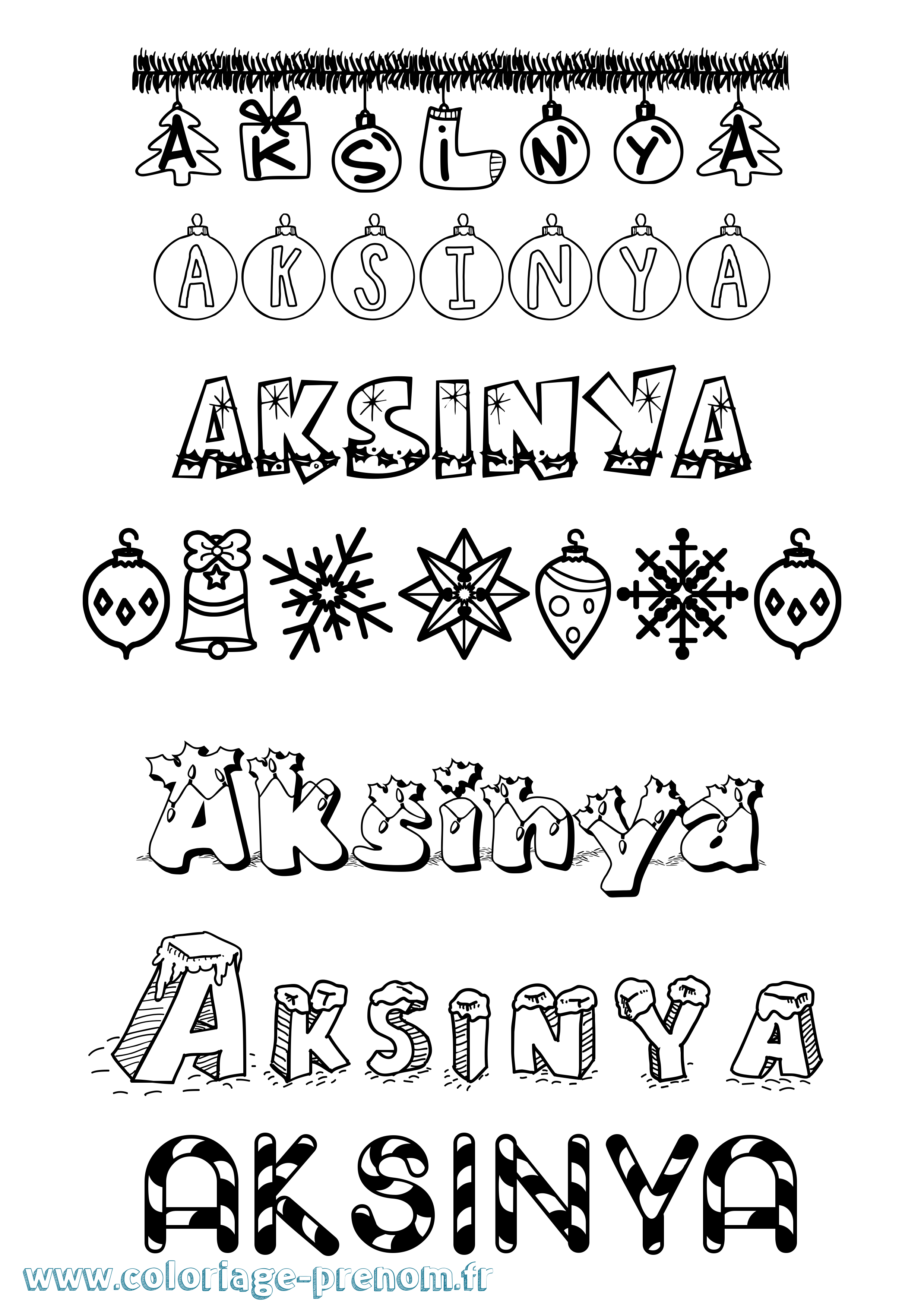 Coloriage prénom Aksinya Noël