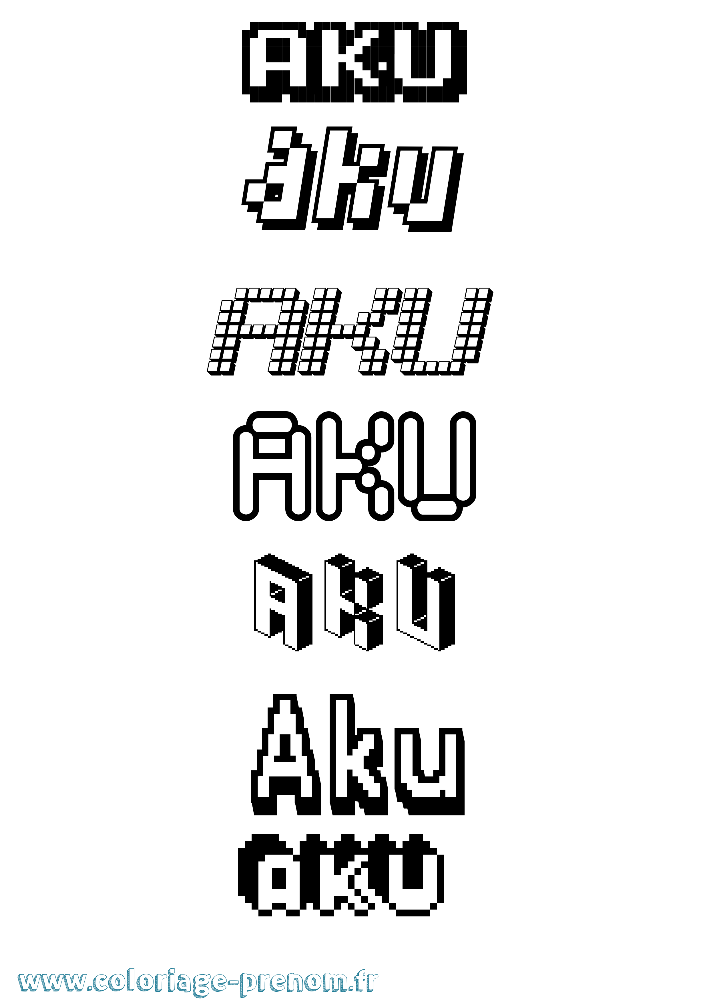 Coloriage prénom Aku Pixel