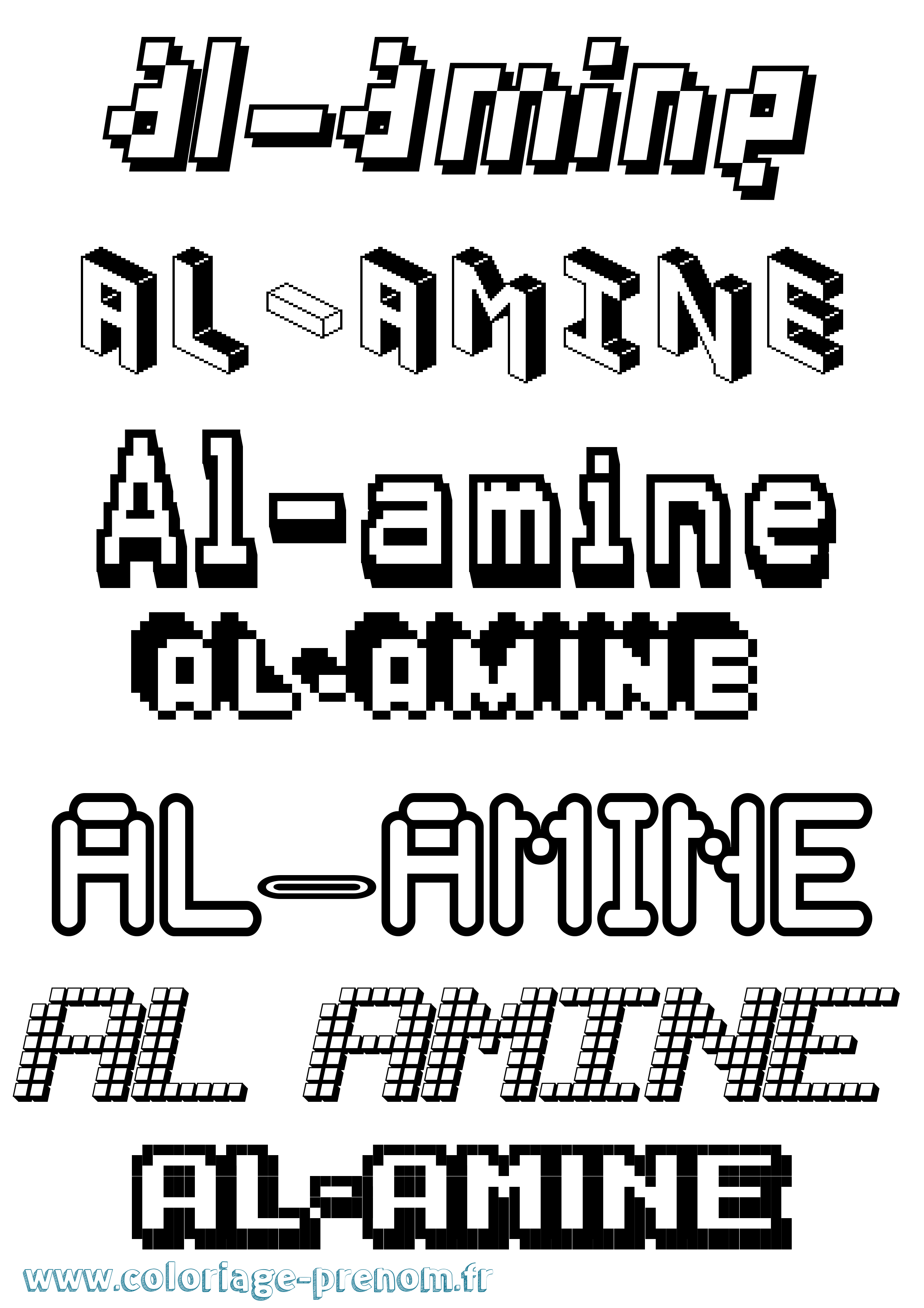 Coloriage prénom Al-Amine Pixel