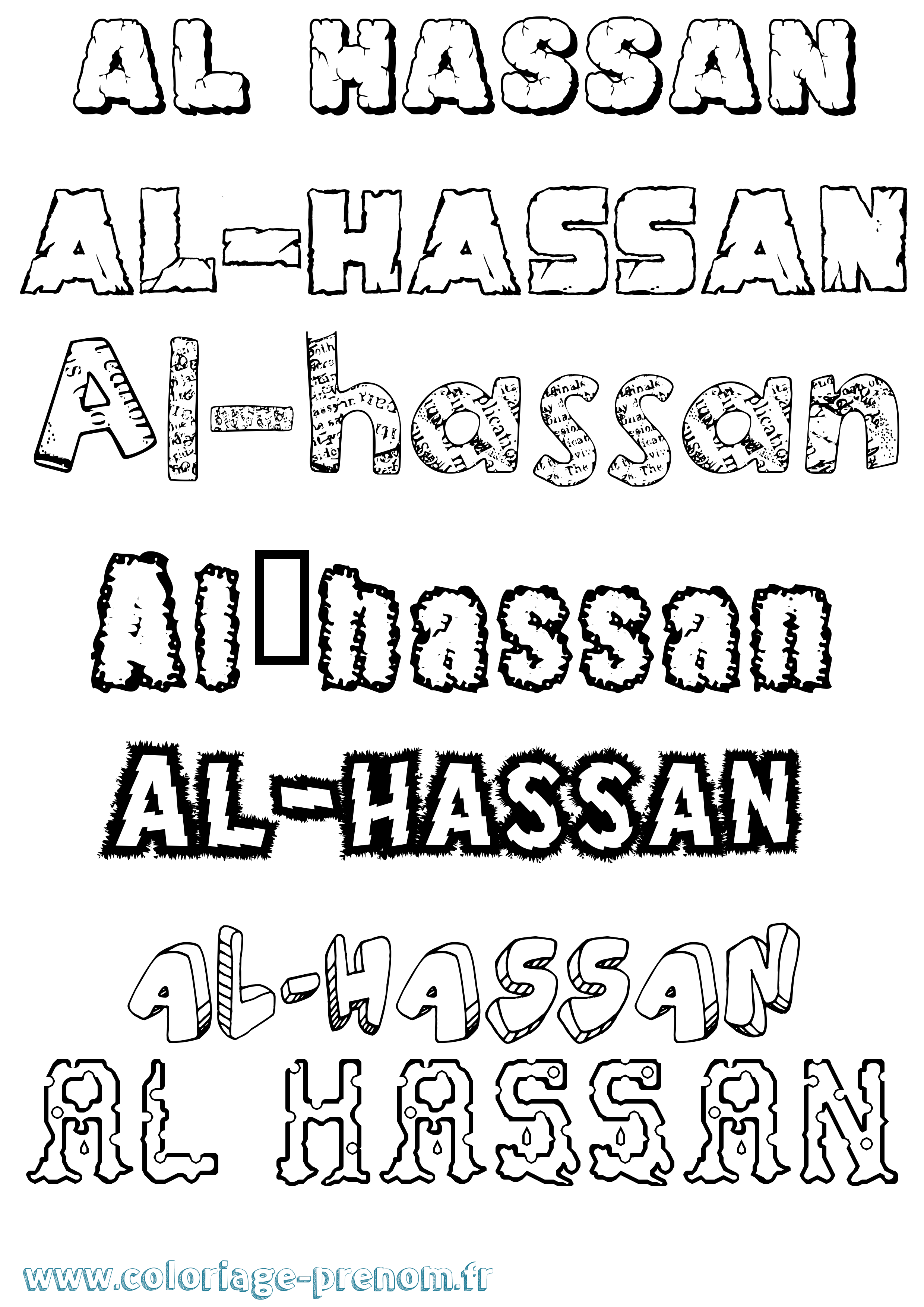 Coloriage prénom Al-Hassan Destructuré
