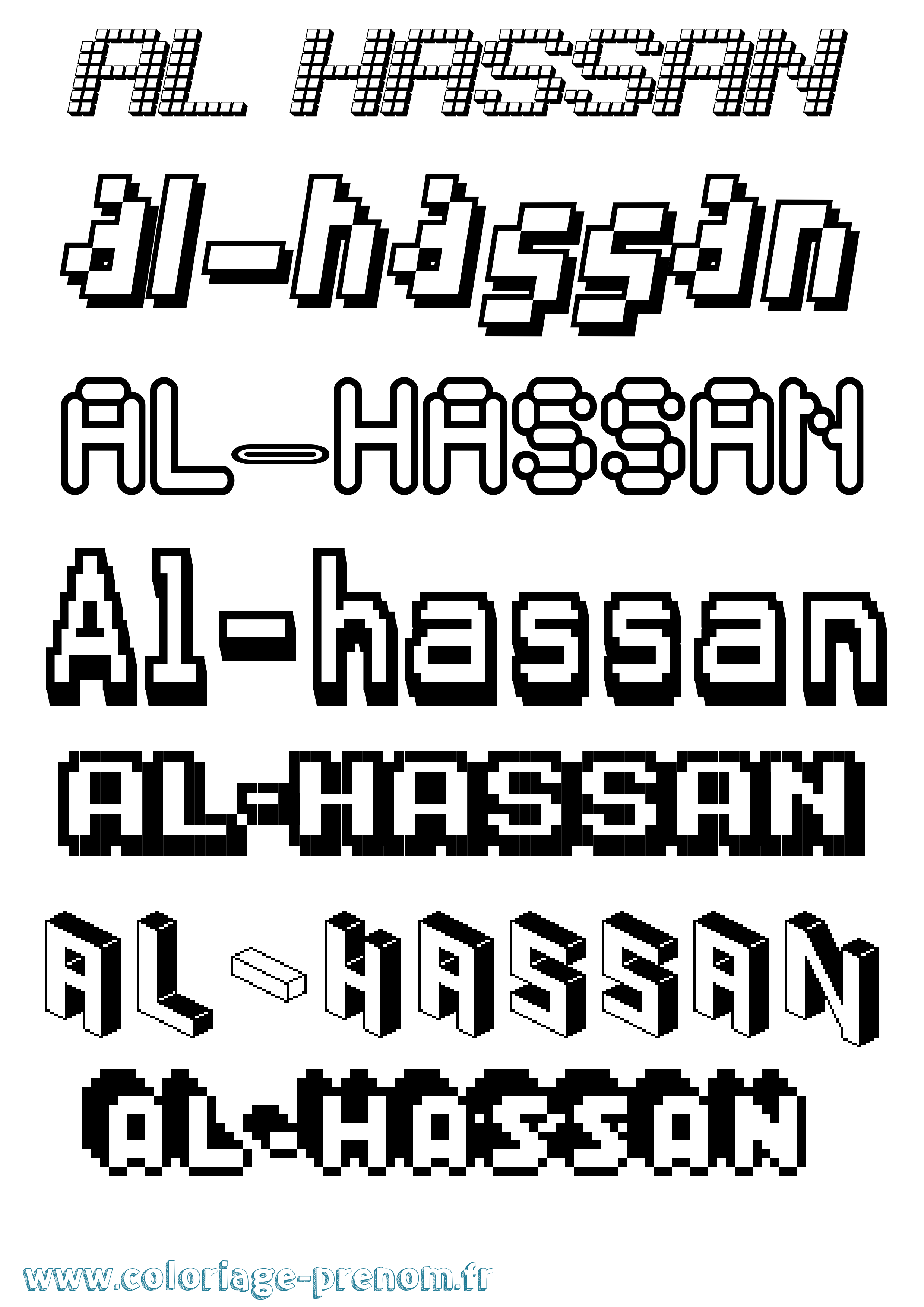 Coloriage prénom Al-Hassan Pixel