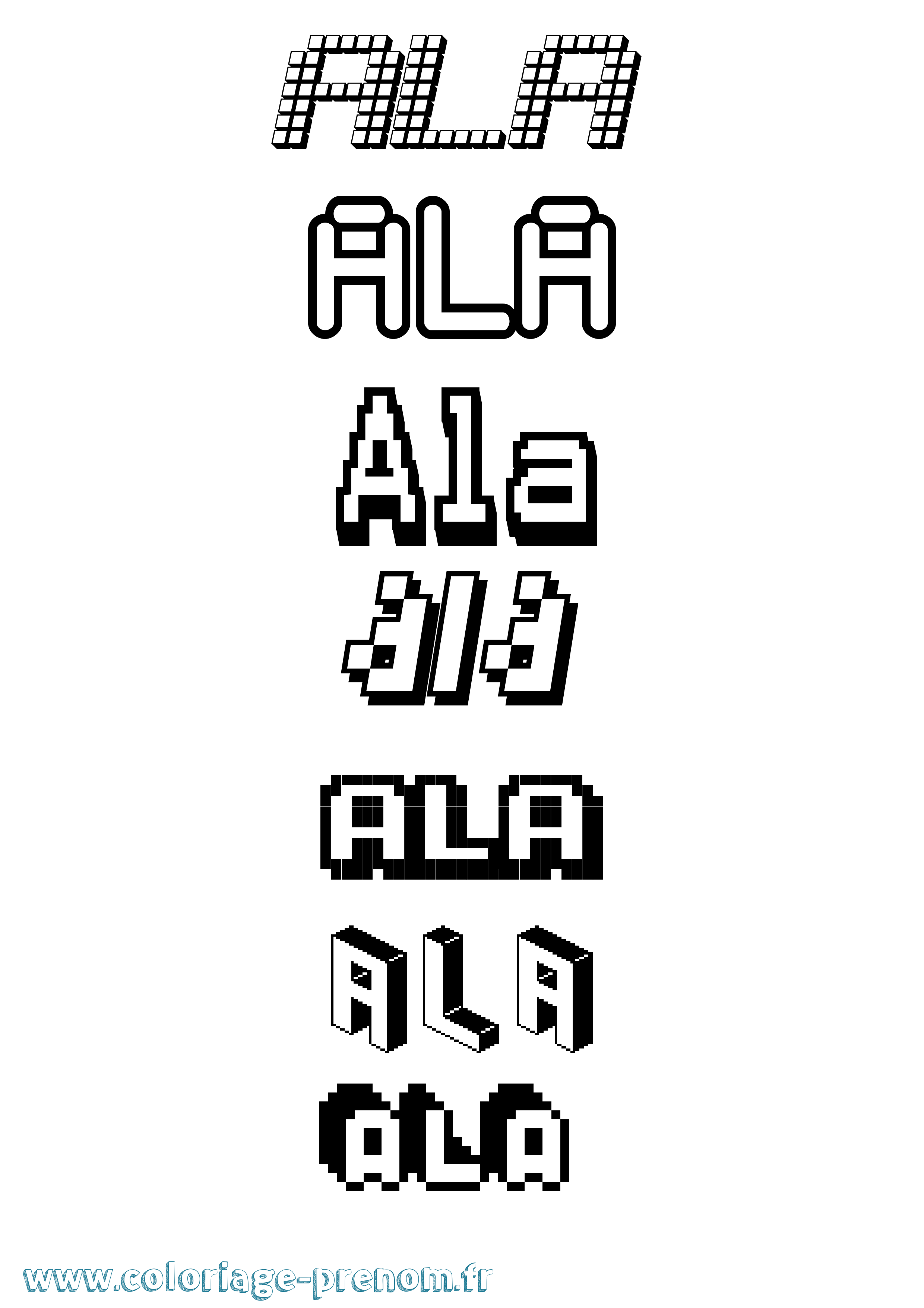 Coloriage prénom Ala Pixel