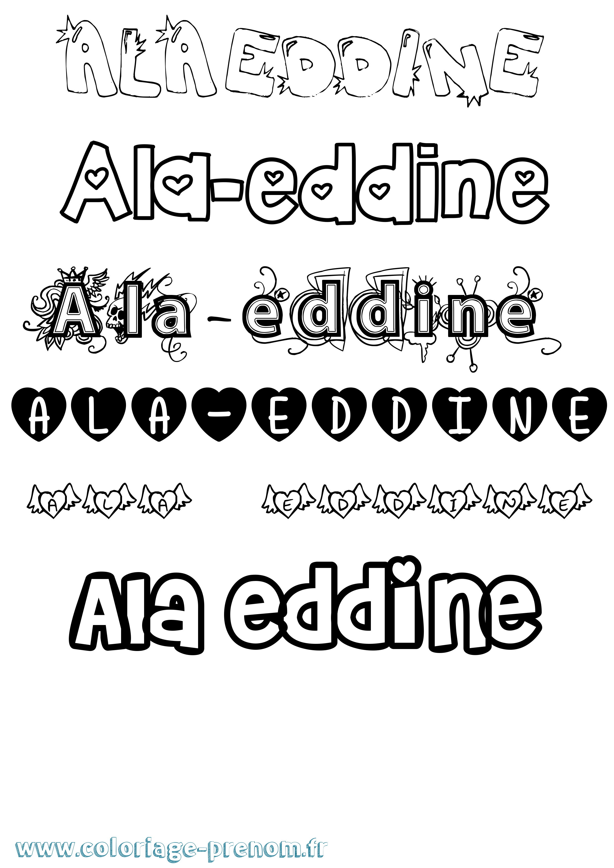 Coloriage prénom Ala-Eddine Girly