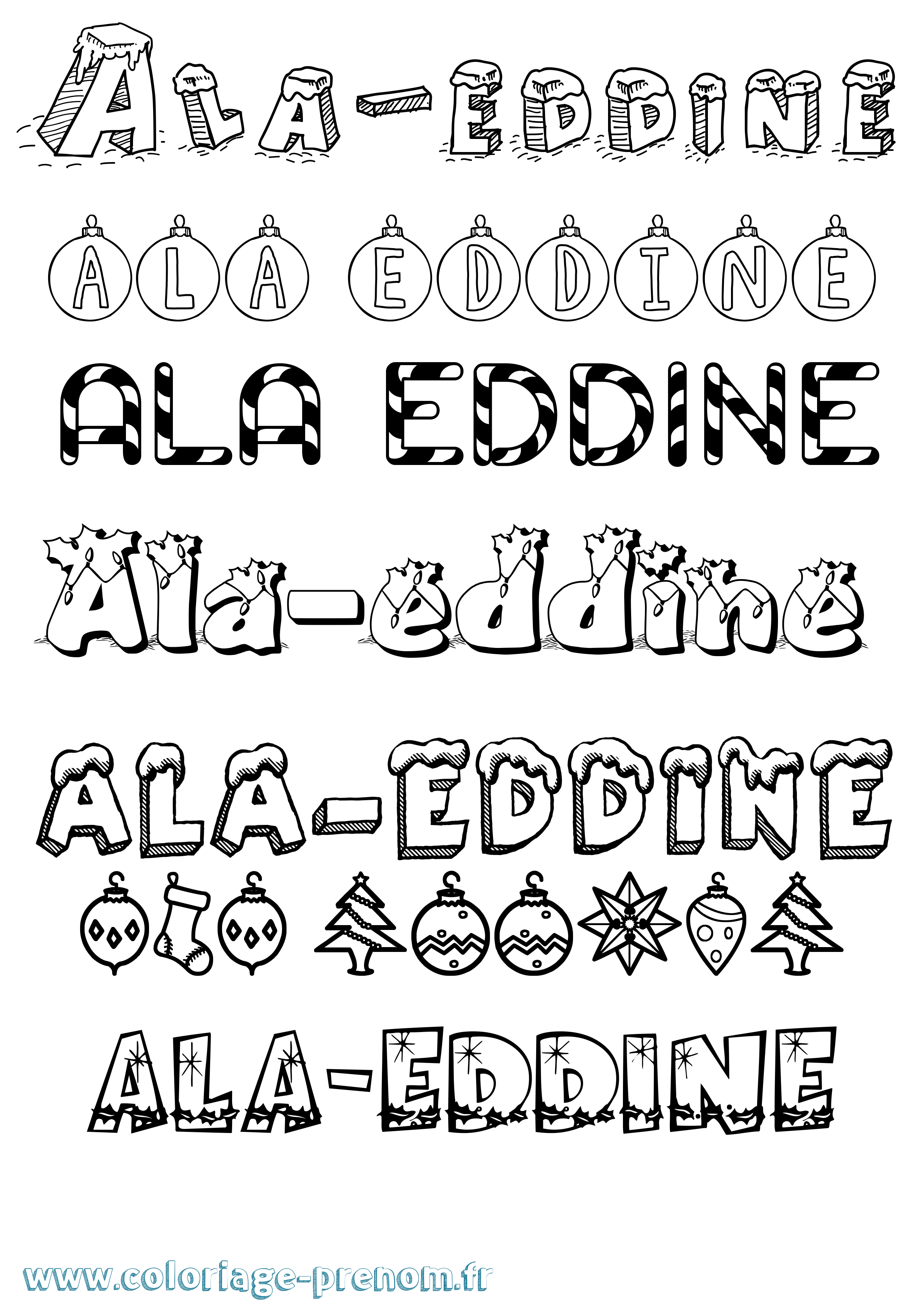 Coloriage prénom Ala-Eddine Noël