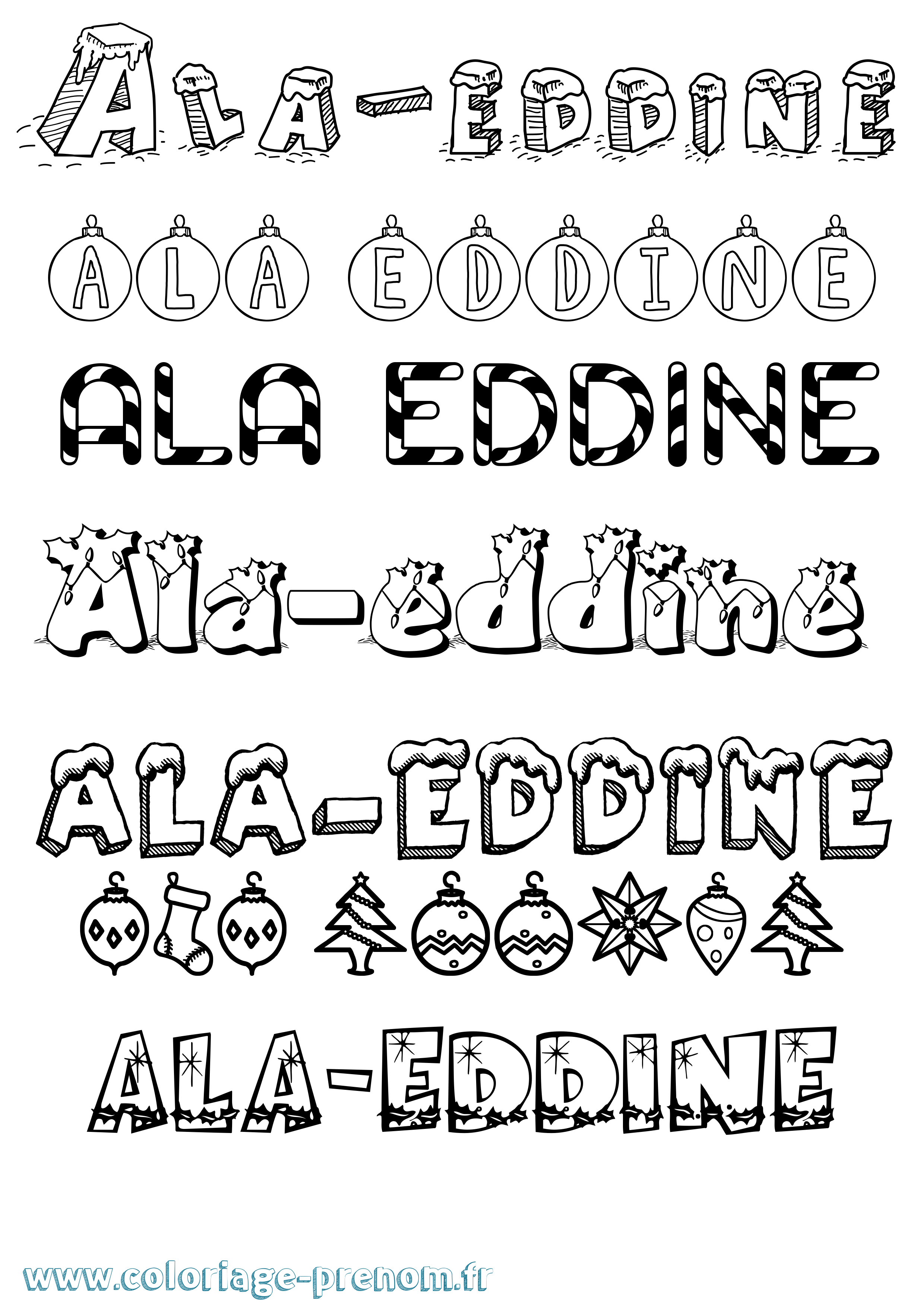 Coloriage Ala-Eddine Noël Coloriage prénom Ala-Eddine Noël