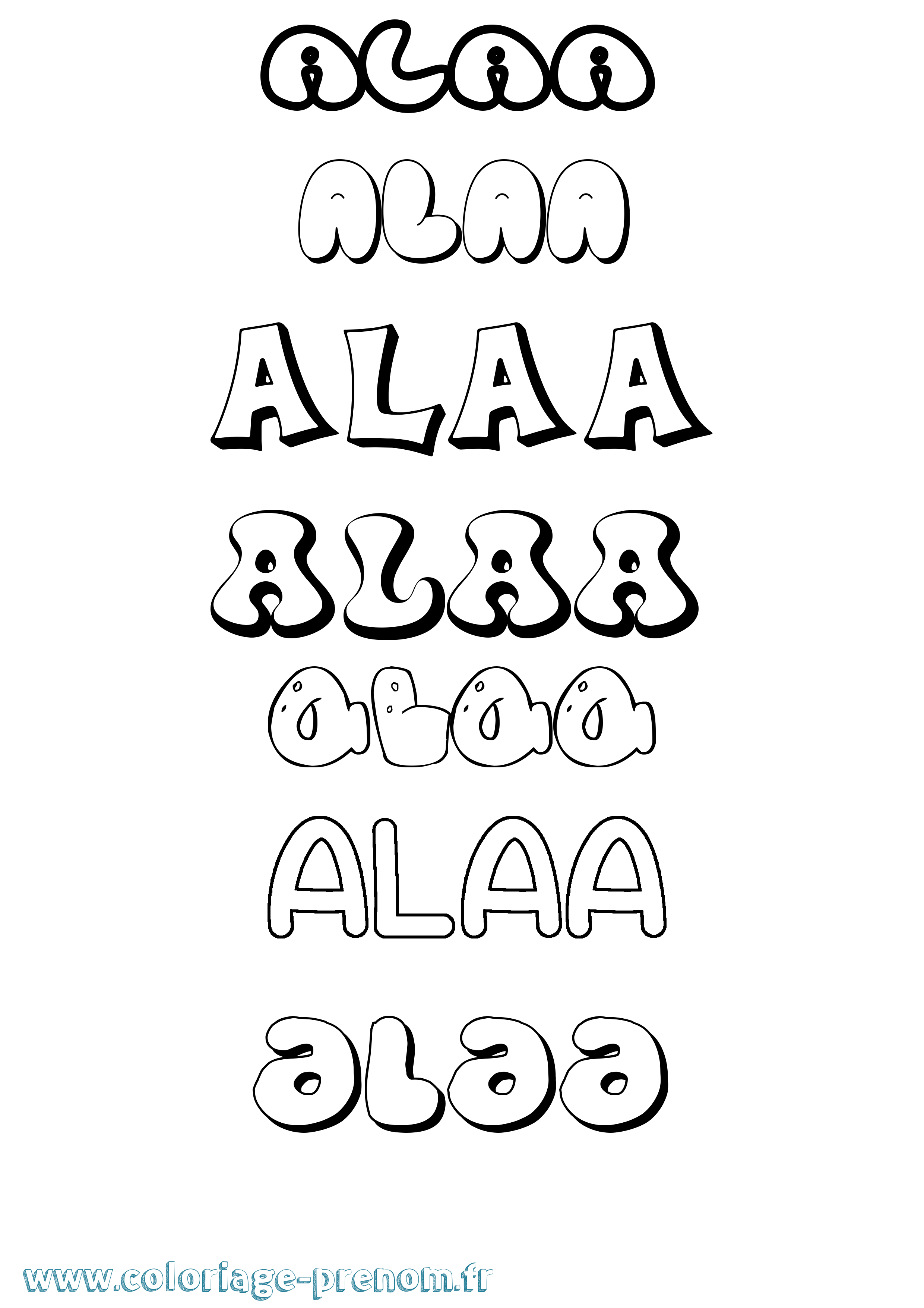 Coloriage prénom Alaa Bubble