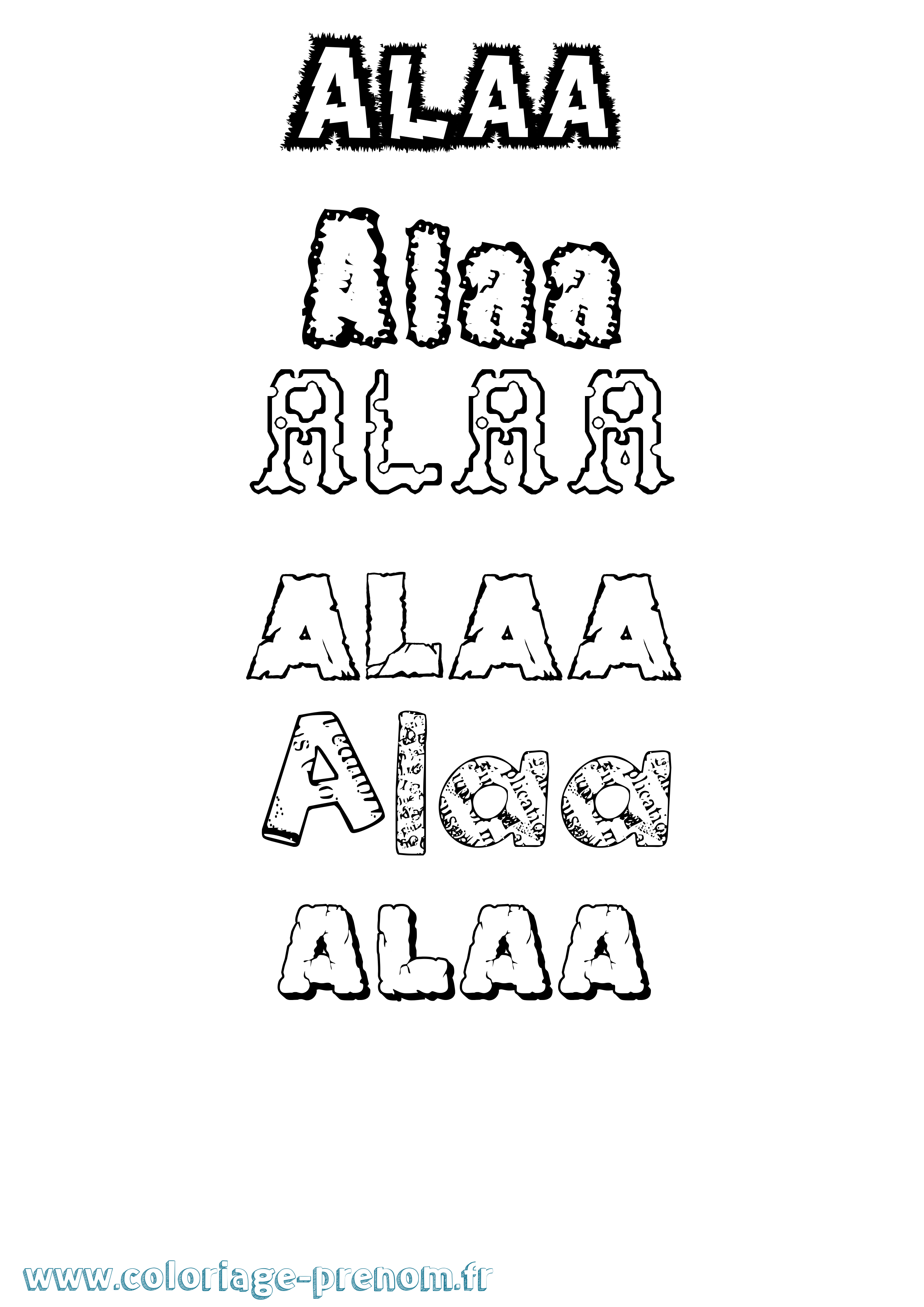 Coloriage prénom Alaa Destructuré