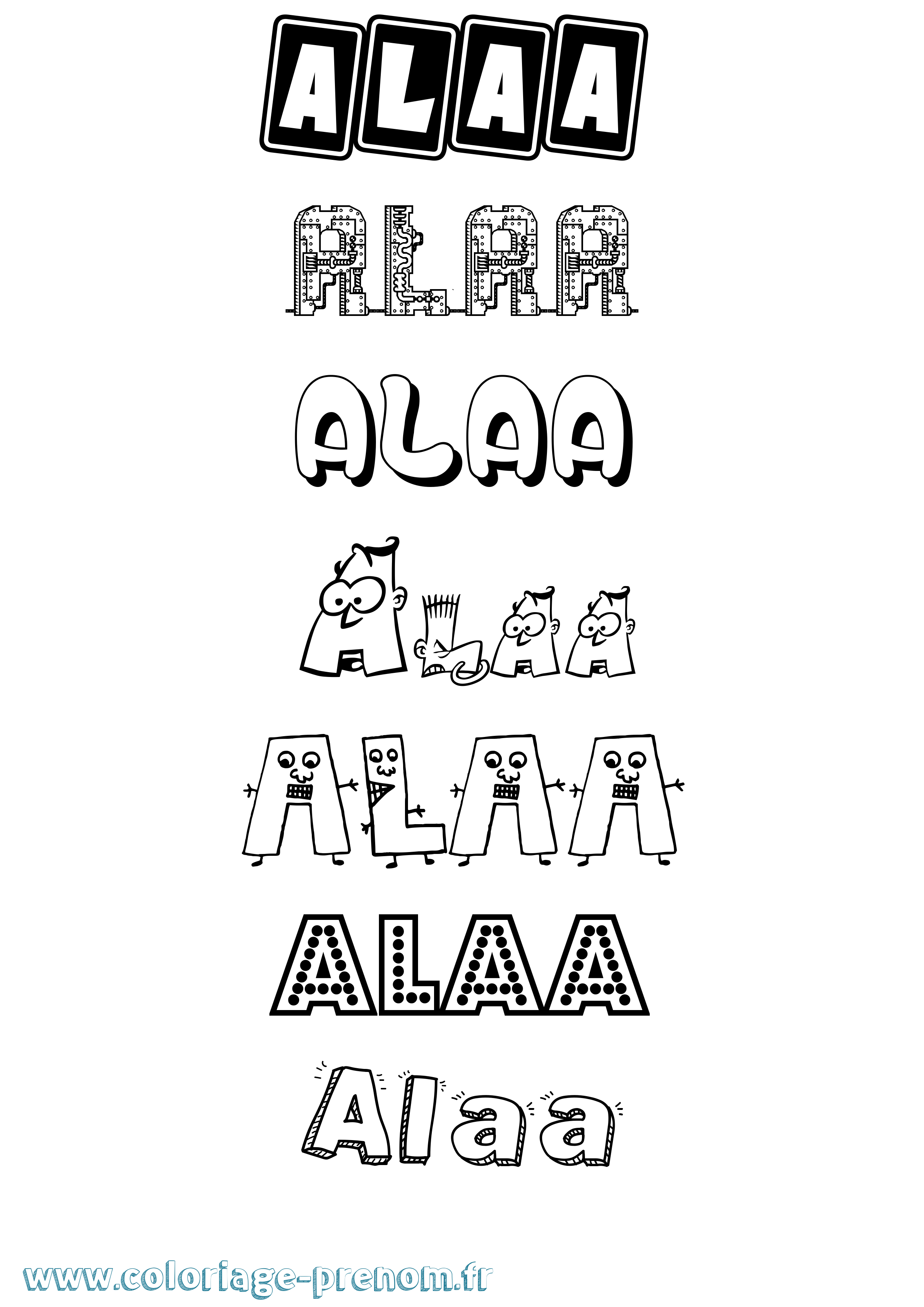 Coloriage prénom Alaa Fun