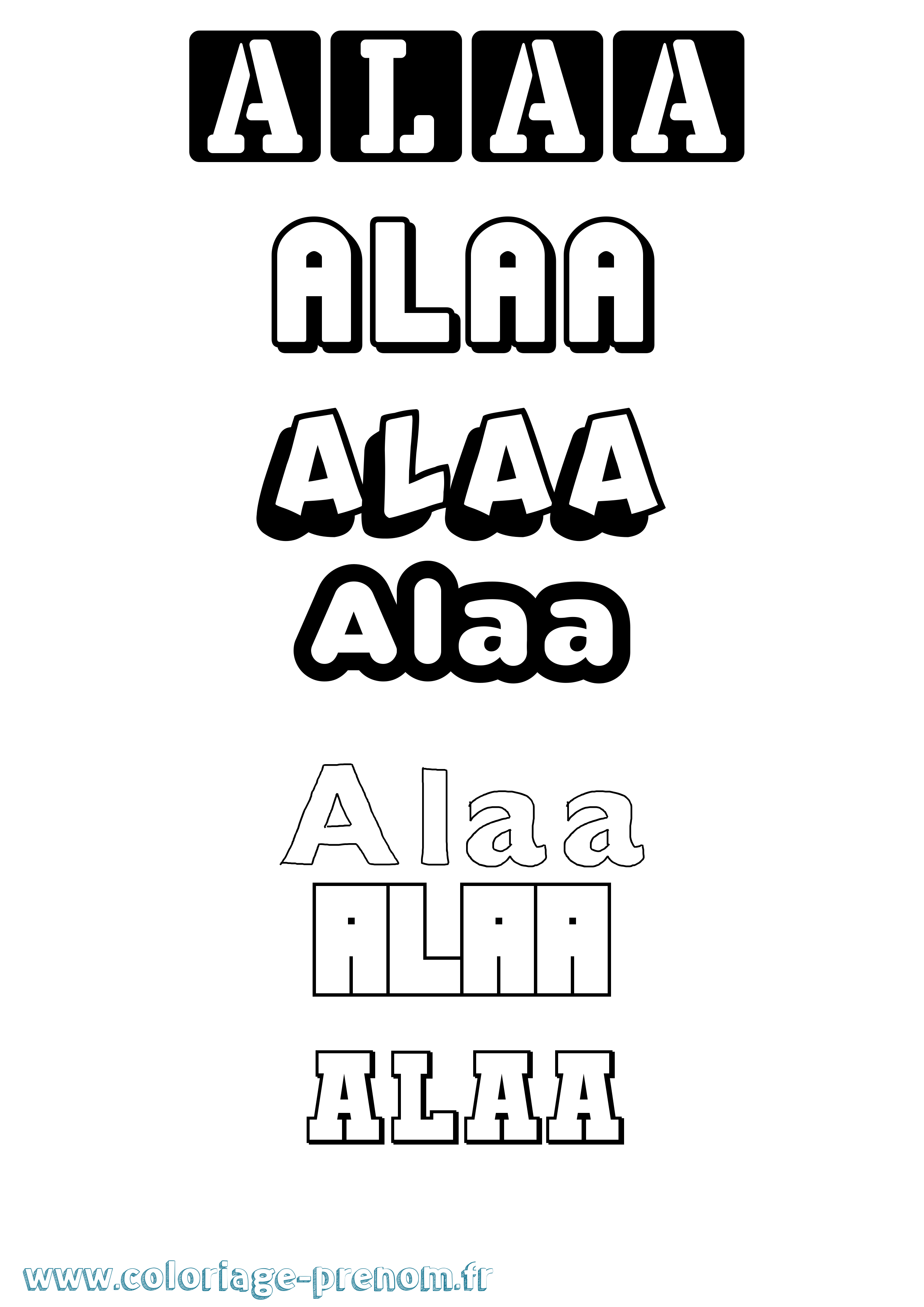 Coloriage prénom Alaa Simple