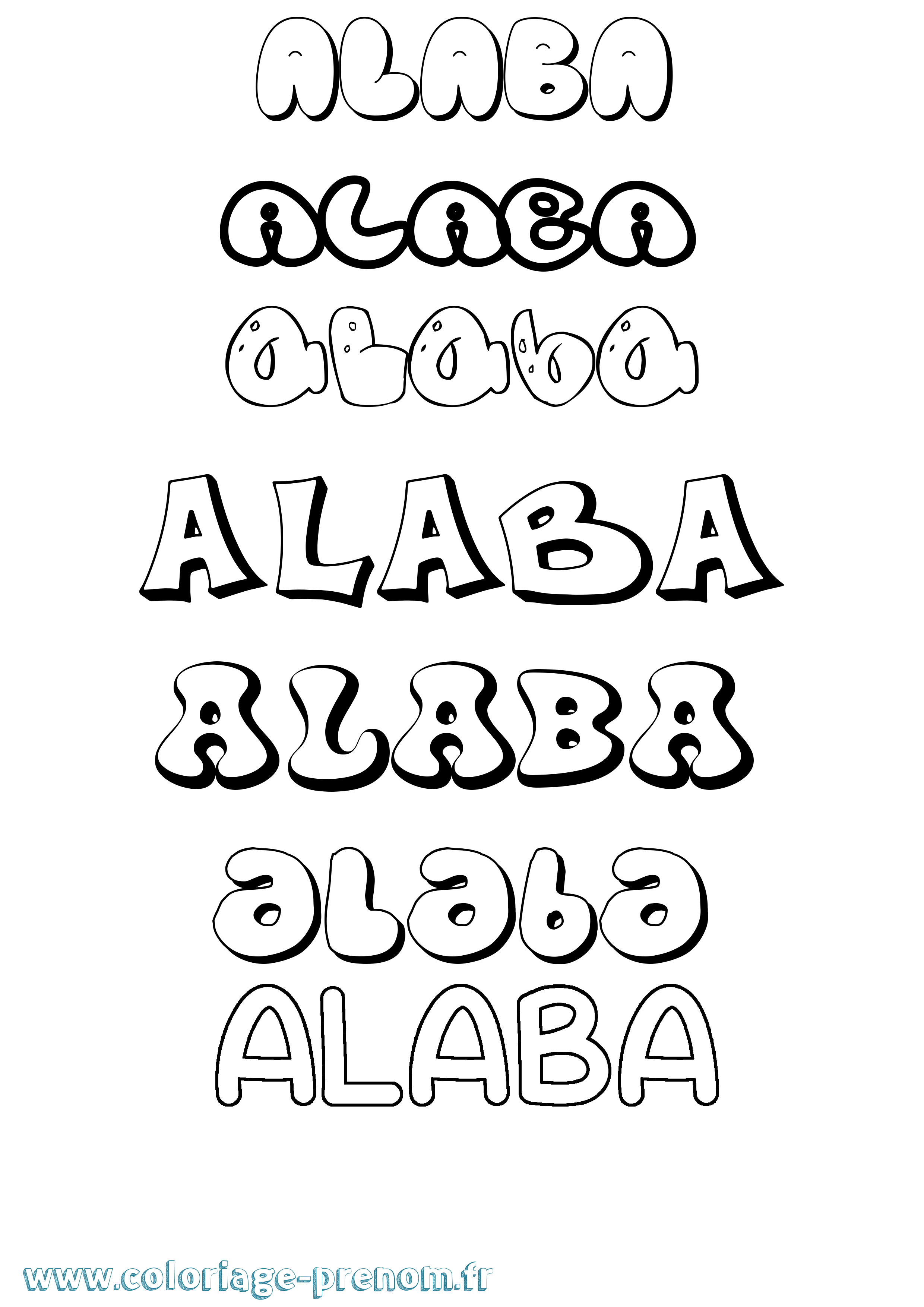 Coloriage prénom Alaba Bubble